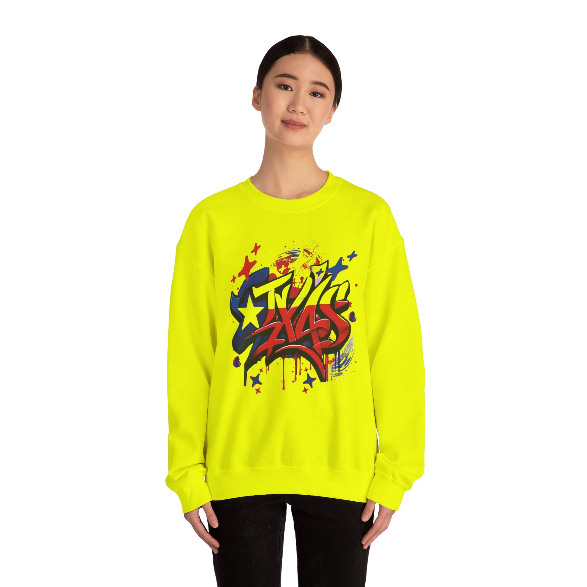 Texas Graffiti Crewneck Sweatshirt, Urban Streetwear, Unisex Fashion, Graphic Sweatshirt, Cozy Layering Piece, Gift for Him/Her