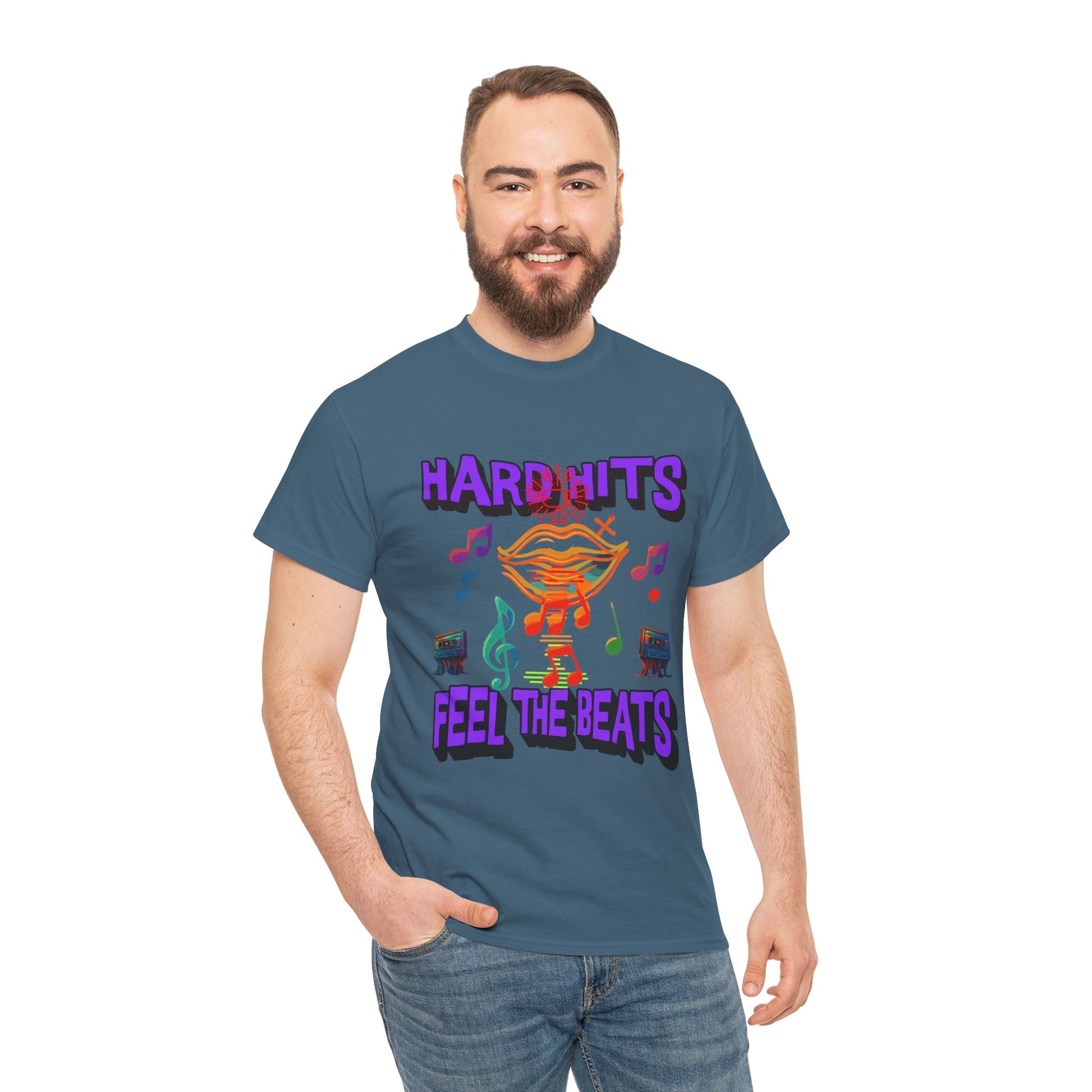 Music Lover Tee - Hard Hits Feel The Beats, Unisex Cotton Shirt, Perfect Gift for Musicians, Concerts, Festivals, Casual Wear