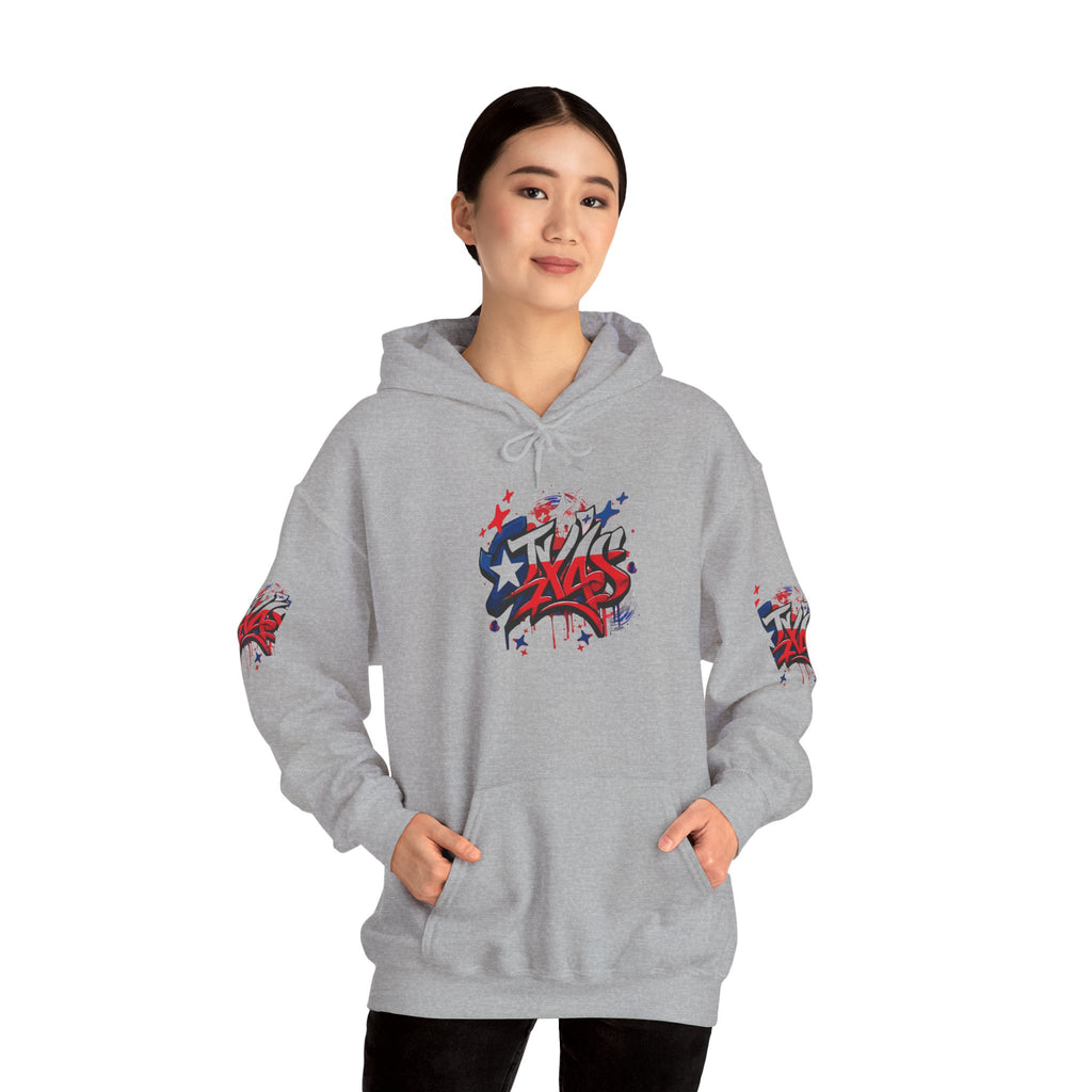 Patriotic Graffiti Hoodie, Cozy Sweatshirt for Casual Wear, Perfect Gift for July 4th, Stylish Streetwear, Unisex Fashion