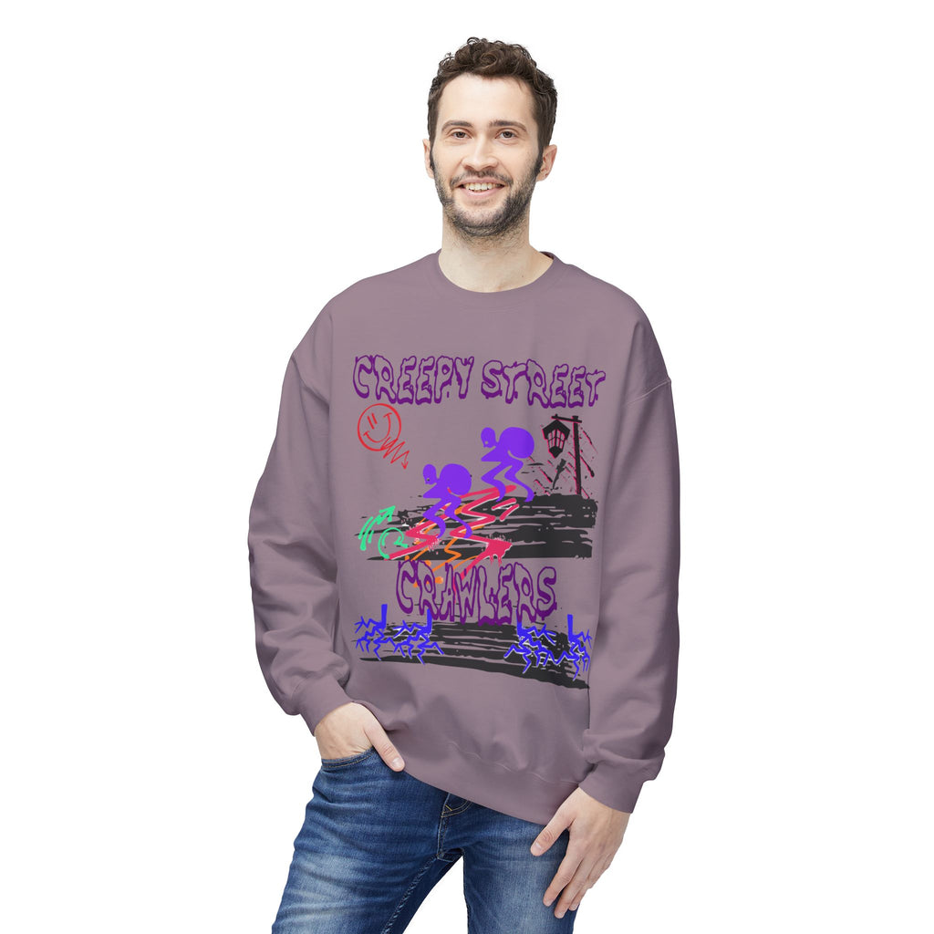 Creepy Street Crawlers Sweatshirt | Cozy Unisex Fleece Crewneck | Ideal for Halloween, Casual Wear, Fall Outings, Gift for Friends