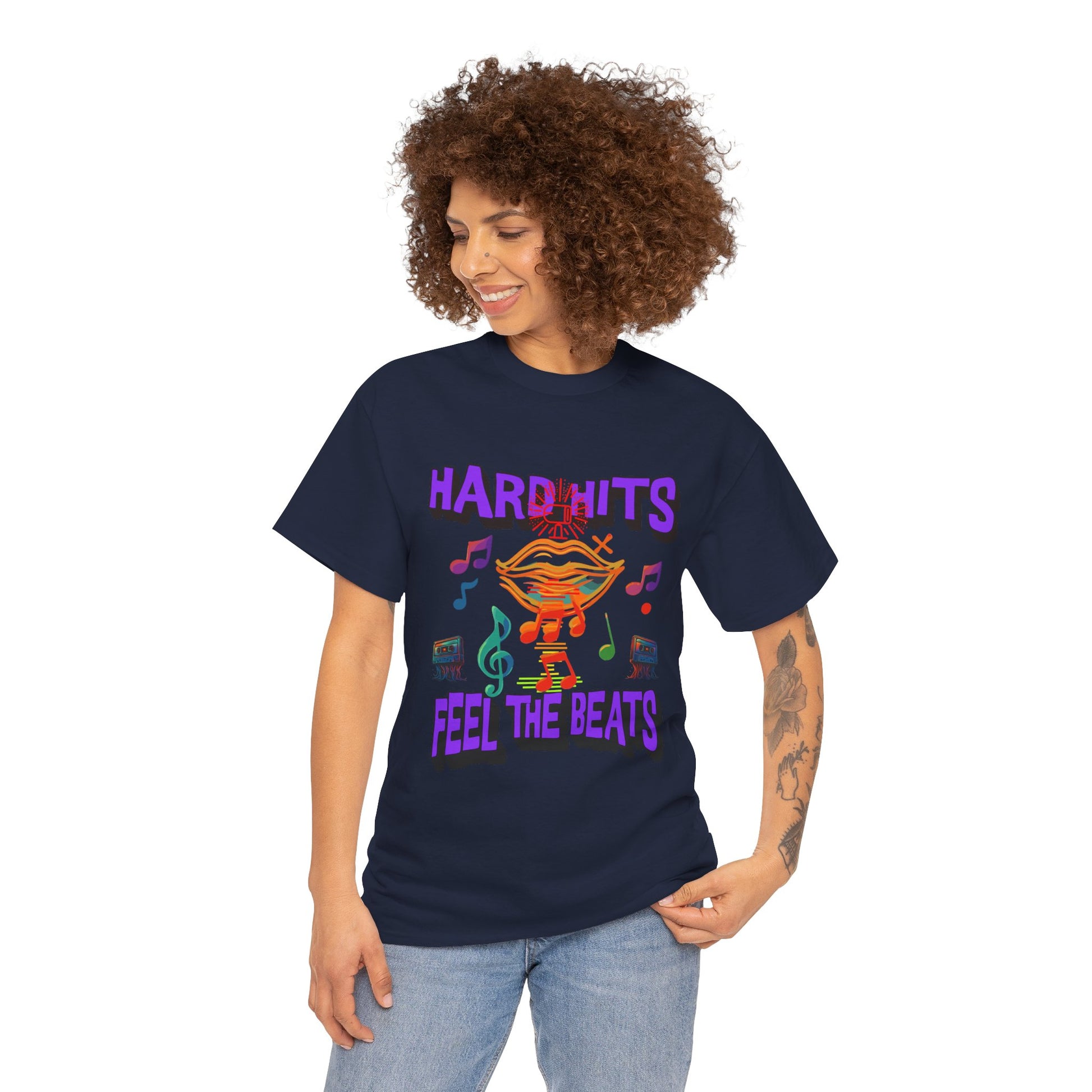 Music Lover Tee - Hard Hits Feel The Beats, Unisex Cotton Shirt, Perfect Gift for Musicians, Concerts, Festivals, Casual Wear