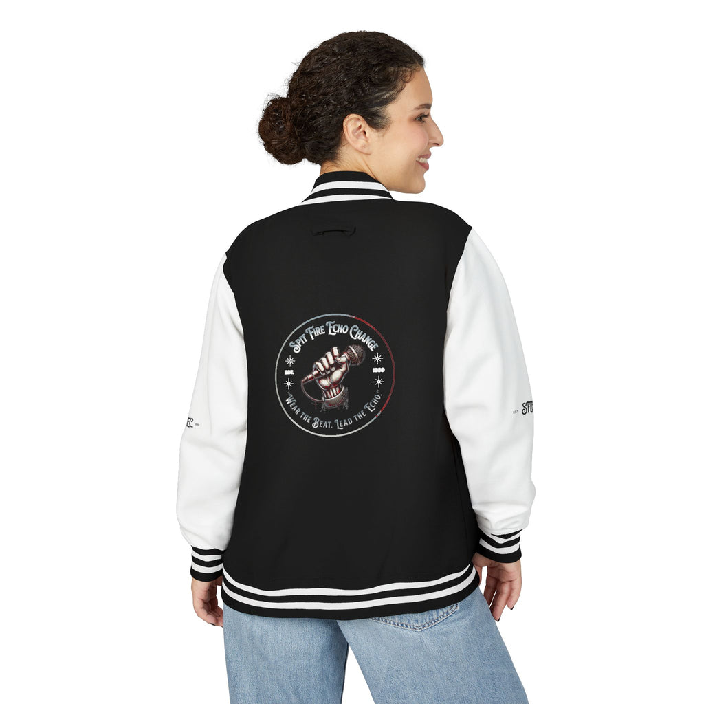 Unisex Varsity Letterman Jacket – Spit Fire Echo Change Embroidered Design