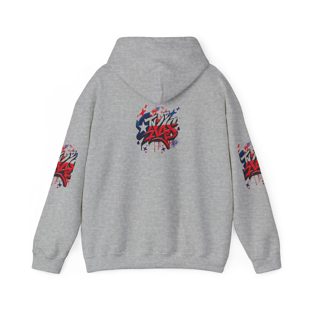 Patriotic Graffiti Hoodie, Cozy Sweatshirt for Casual Wear, Perfect Gift for July 4th, Stylish Streetwear, Unisex Fashion