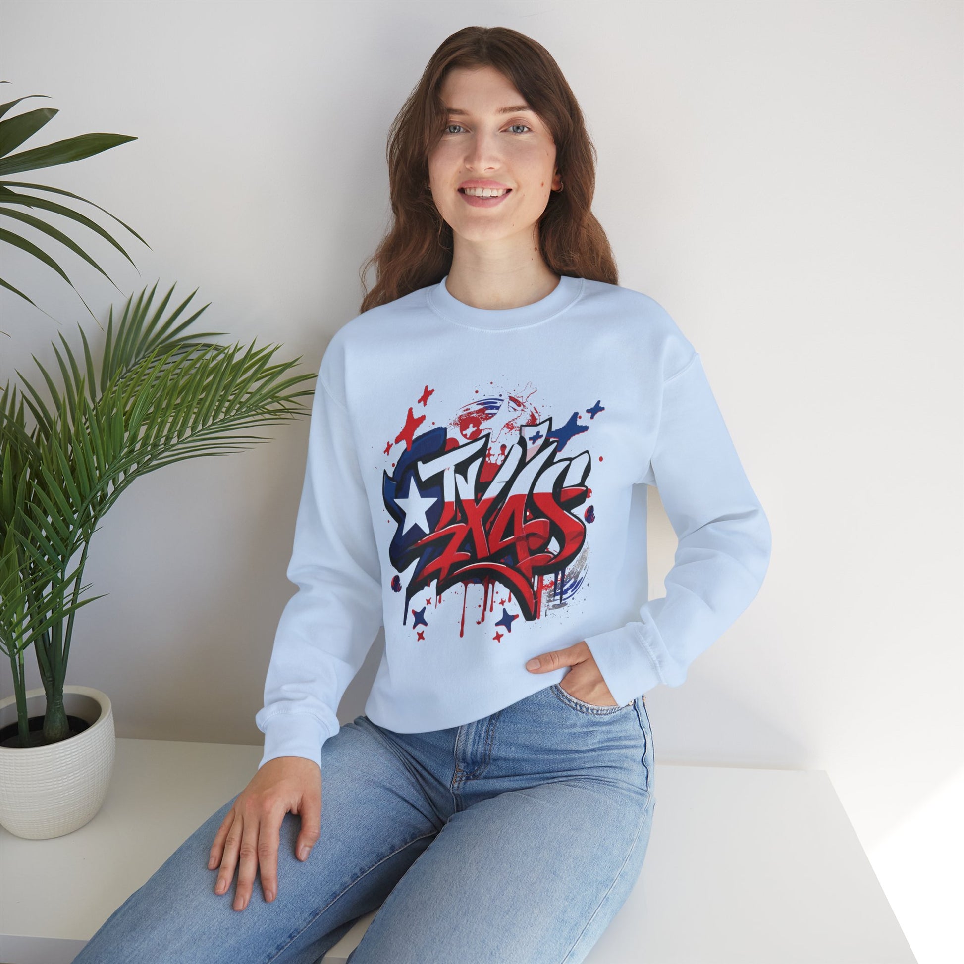 Texas Graffiti Crewneck Sweatshirt, Urban Streetwear, Unisex Fashion, Graphic Sweatshirt, Cozy Layering Piece, Gift for Him/Her