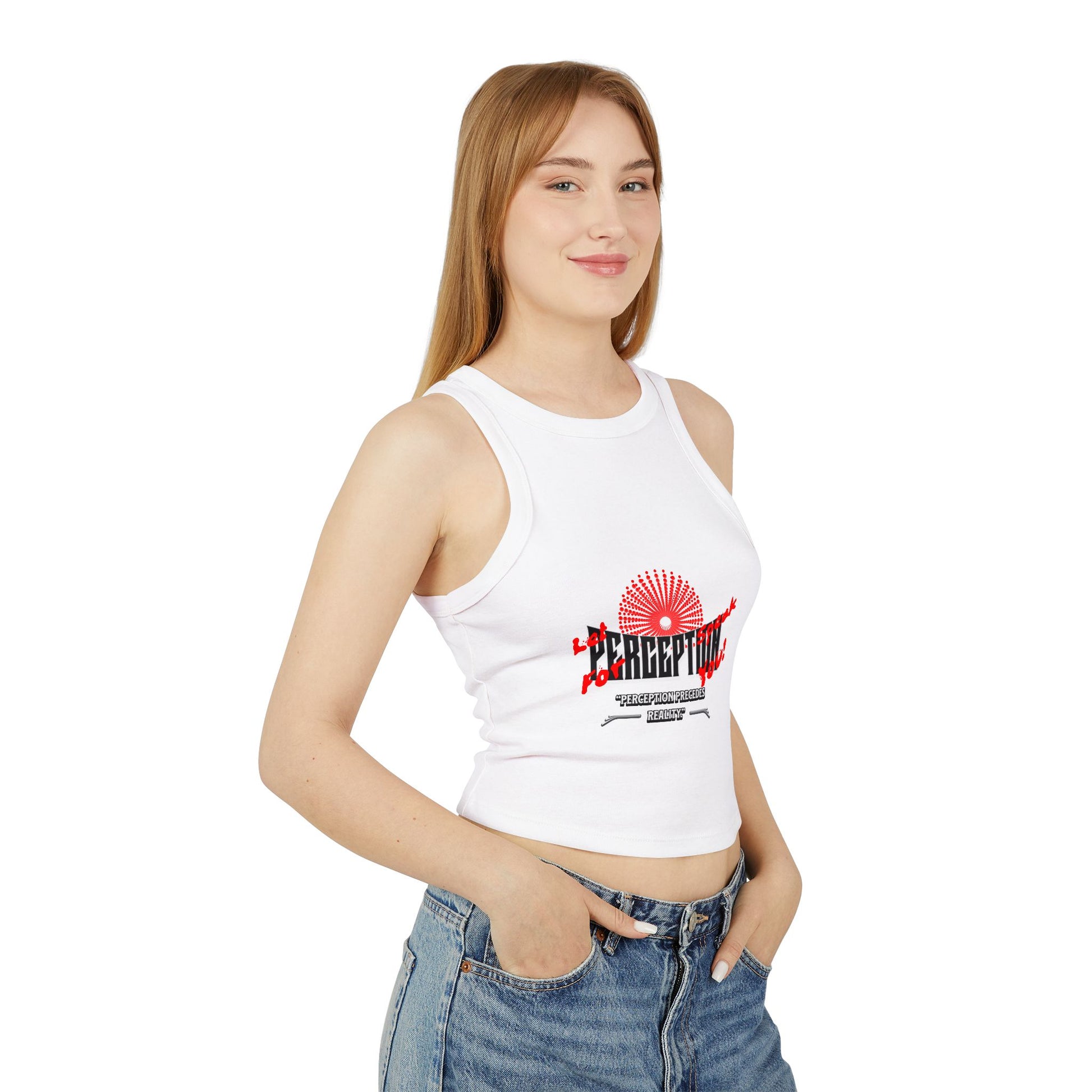 Women's Graphic Crop Tank Top: 'Perception' Design, Summer Essential, Casual Wear, Workout Gear, Festival Outfit