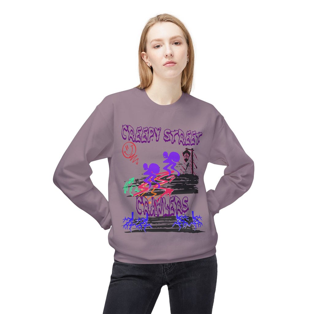 Creepy Street Crawlers Sweatshirt | Cozy Unisex Fleece Crewneck | Ideal for Halloween, Casual Wear, Fall Outings, Gift for Friends