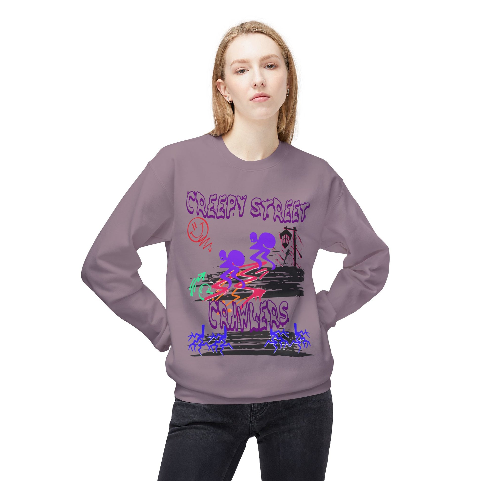 Creepy Street Crawlers Sweatshirt | Cozy Unisex Fleece Crewneck | Ideal for Halloween, Casual Wear, Fall Outings, Gift for Friends