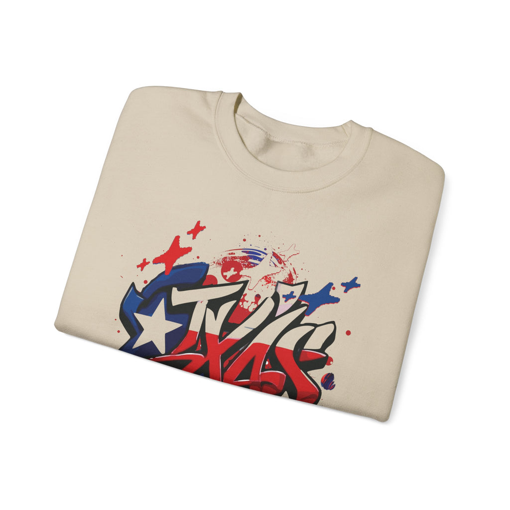 Texas Graffiti Crewneck Sweatshirt, Urban Streetwear, Unisex Fashion, Graphic Sweatshirt, Cozy Layering Piece, Gift for Him/Her
