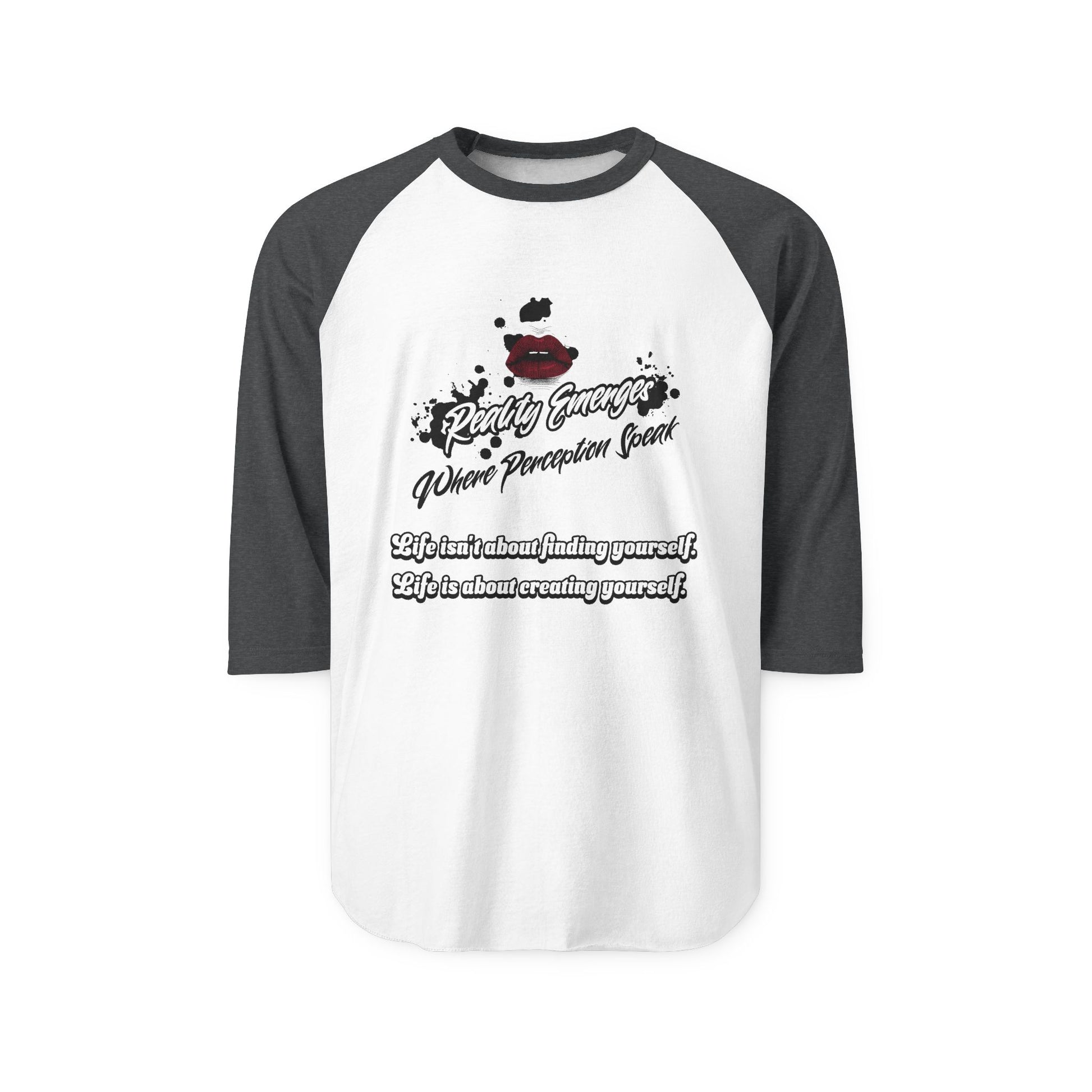 Three-Quarter Sleeve Raglan Shirt - Empowerment Shirt - “Reality Emerges” - Gift for Friends, Casual Wear, Positive Affirmation Tee
