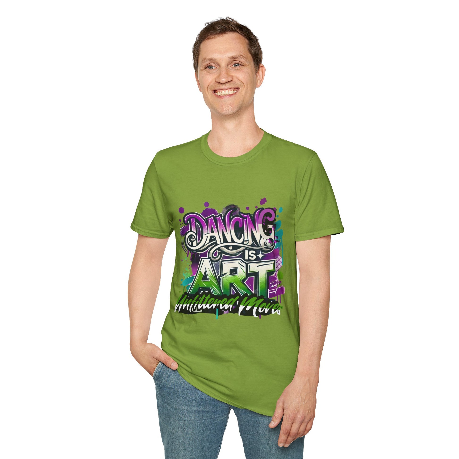 Dance Tee Unisex Softstyle T-Shirt: Dancing is Art & Unfiltered Moves Design
