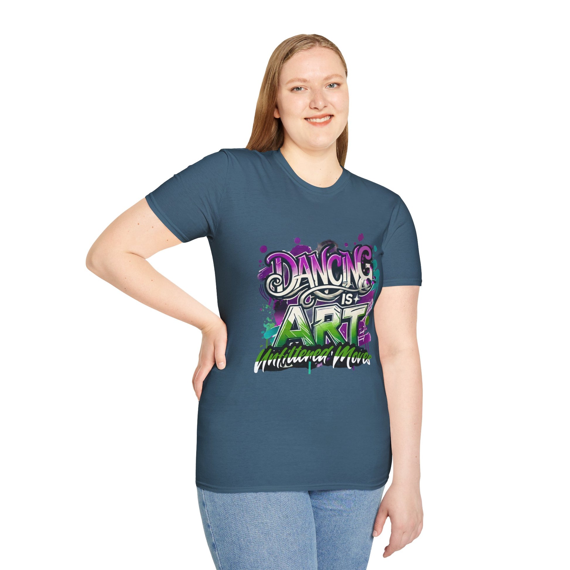 Dance Tee Unisex Softstyle T-Shirt: Dancing is Art & Unfiltered Moves Design