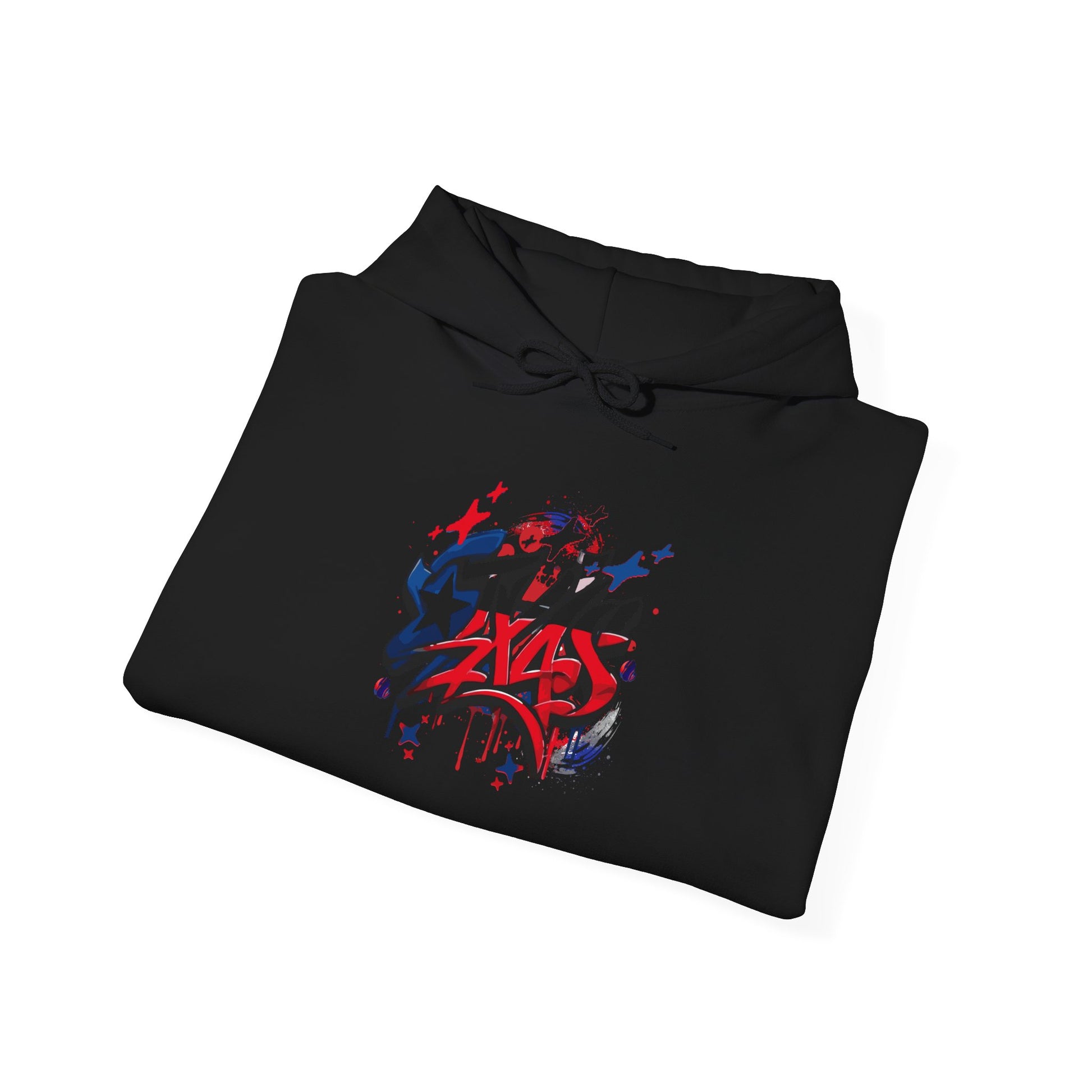 Patriotic Graffiti Hoodie, Cozy Sweatshirt for Casual Wear, Perfect Gift for July 4th, Stylish Streetwear, Unisex Fashion