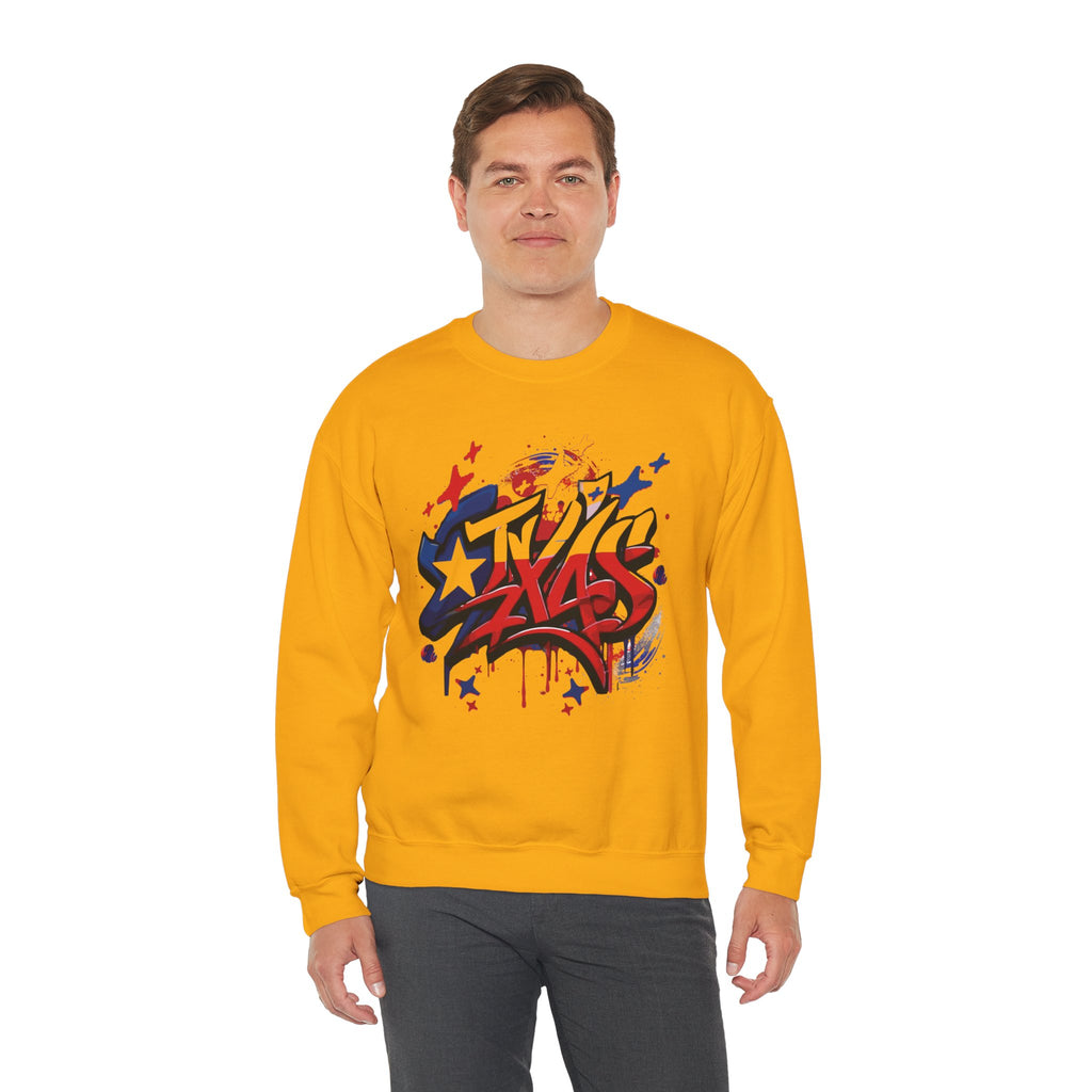 Texas Graffiti Crewneck Sweatshirt, Urban Streetwear, Unisex Fashion, Graphic Sweatshirt, Cozy Layering Piece, Gift for Him/Her