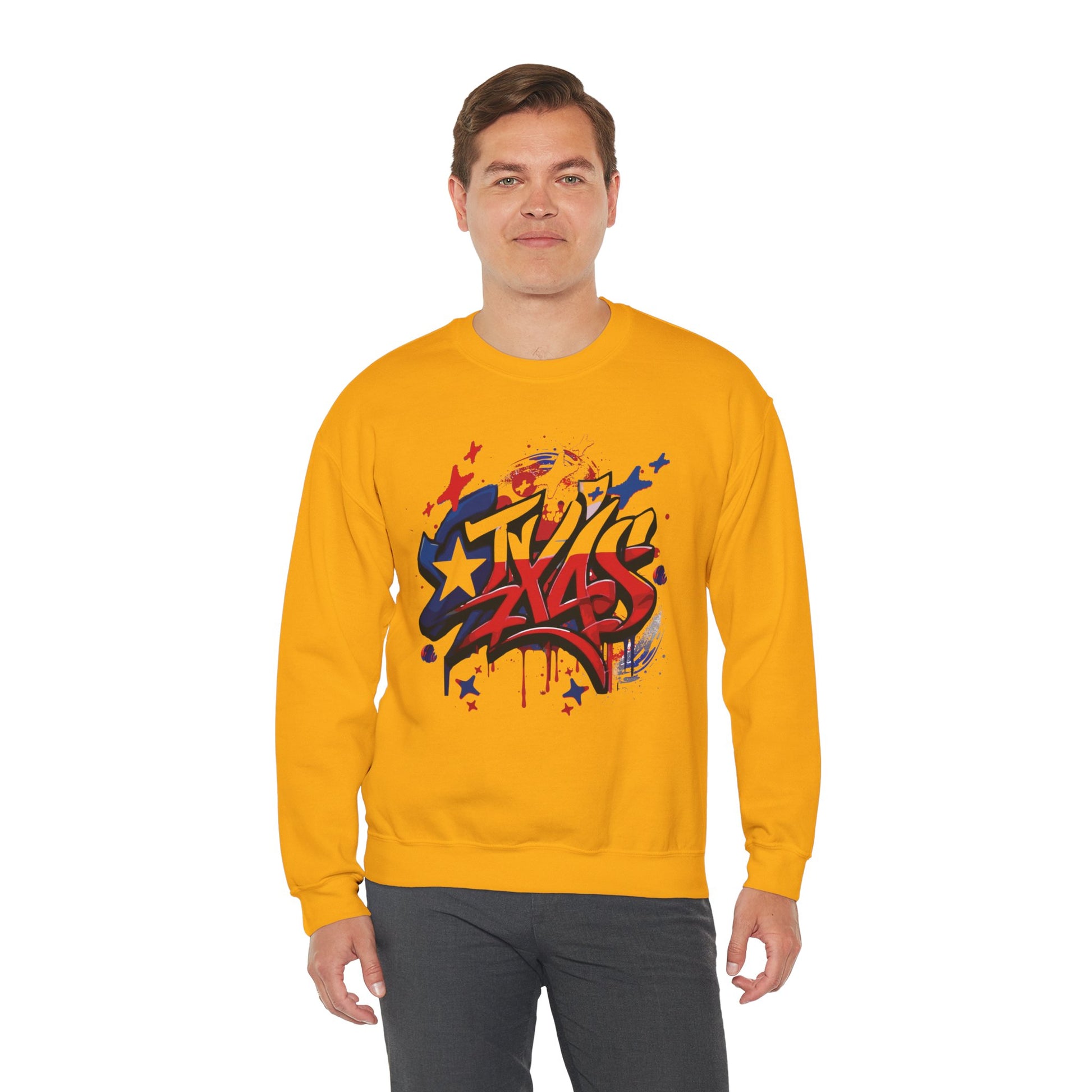 Texas Graffiti Crewneck Sweatshirt, Urban Streetwear, Unisex Fashion, Graphic Sweatshirt, Cozy Layering Piece, Gift for Him/Her