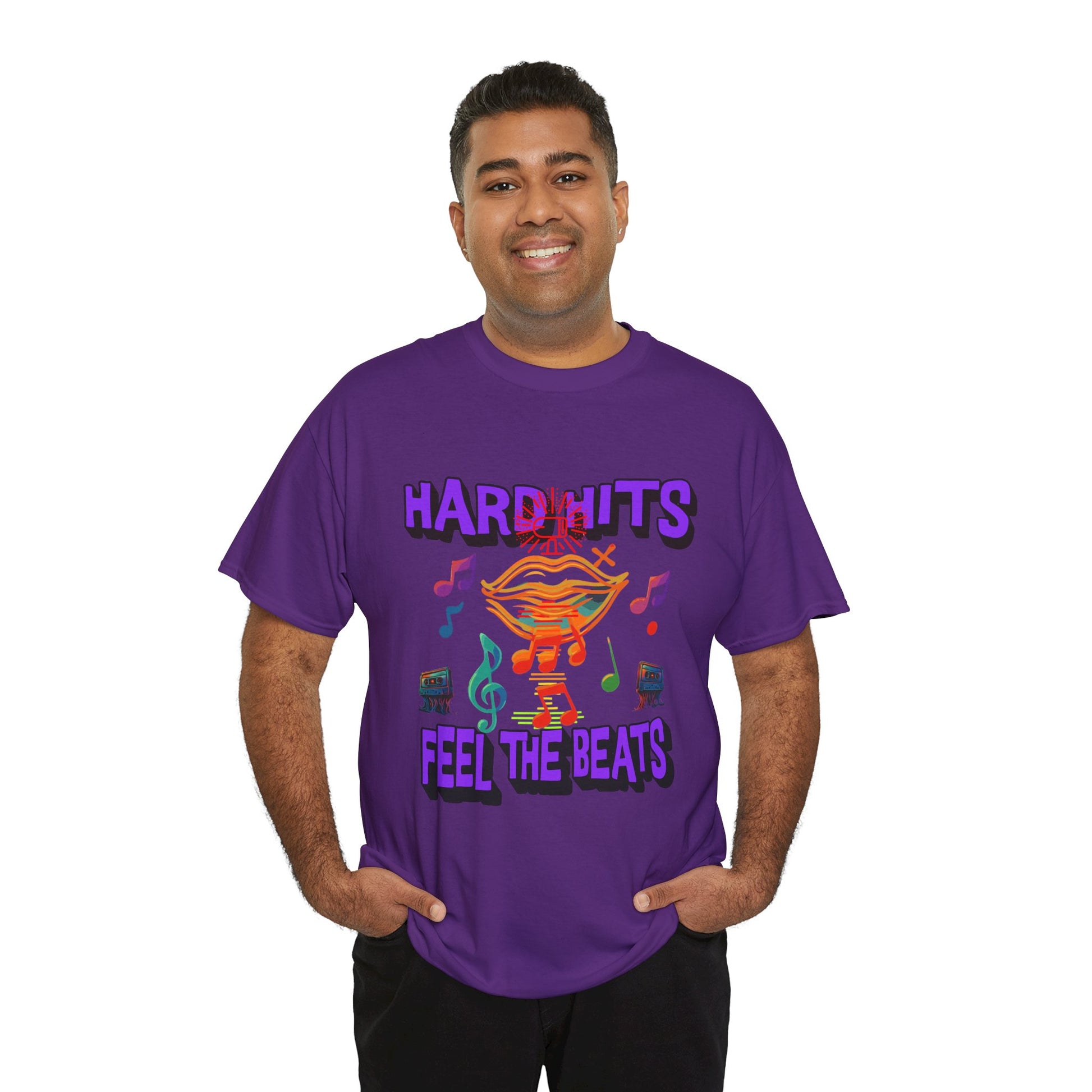 Music Lover Tee - Hard Hits Feel The Beats, Unisex Cotton Shirt, Perfect Gift for Musicians, Concerts, Festivals, Casual Wear