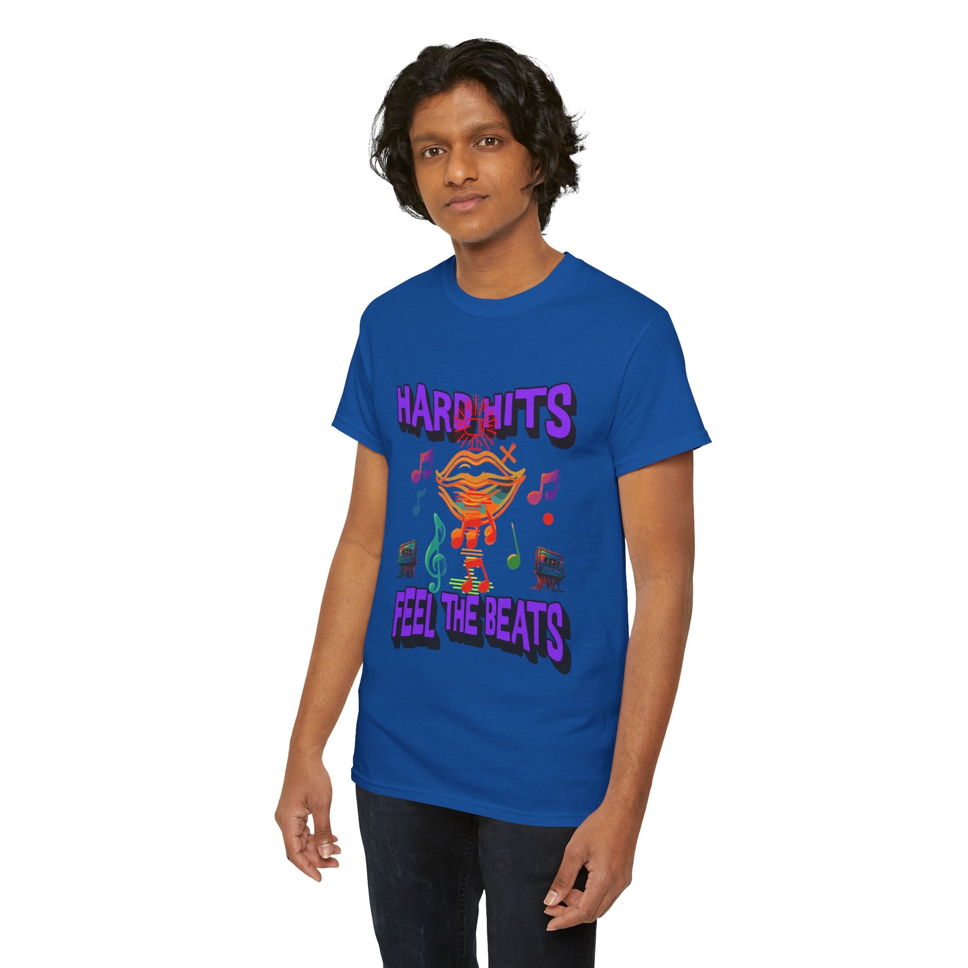 Music Lover Tee - Hard Hits Feel The Beats, Unisex Cotton Shirt, Perfect Gift for Musicians, Concerts, Festivals, Casual Wear