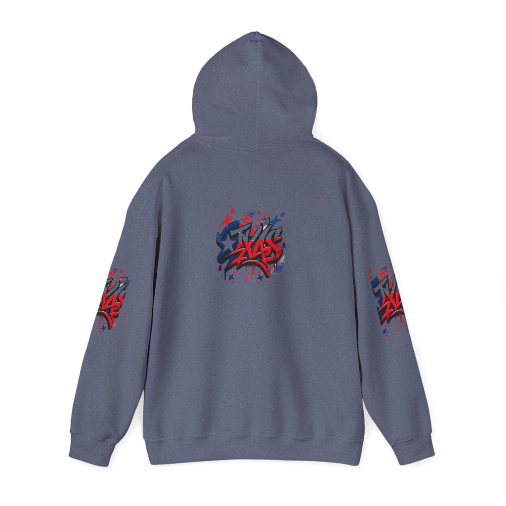 Patriotic Graffiti Hoodie, Cozy Sweatshirt for Casual Wear, Perfect Gift for July 4th, Stylish Streetwear, Unisex Fashion