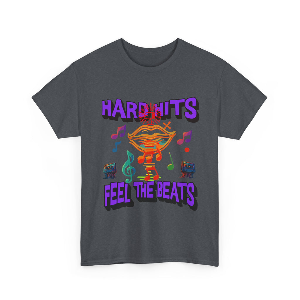Music Lover Tee - Hard Hits Feel The Beats, Unisex Cotton Shirt, Perfect Gift for Musicians, Concerts, Festivals, Casual Wear