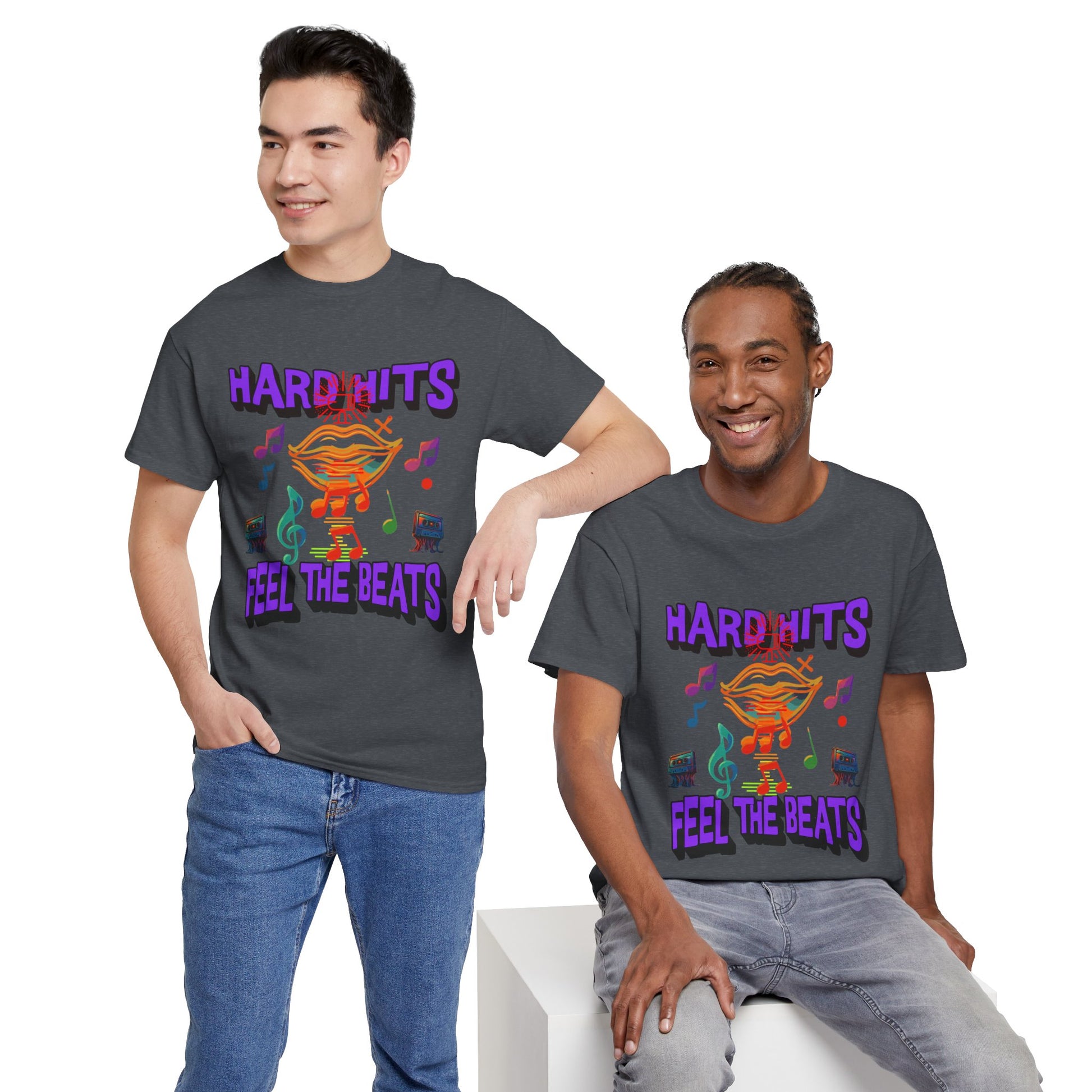 Music Lover Tee - Hard Hits Feel The Beats, Unisex Cotton Shirt, Perfect Gift for Musicians, Concerts, Festivals, Casual Wear