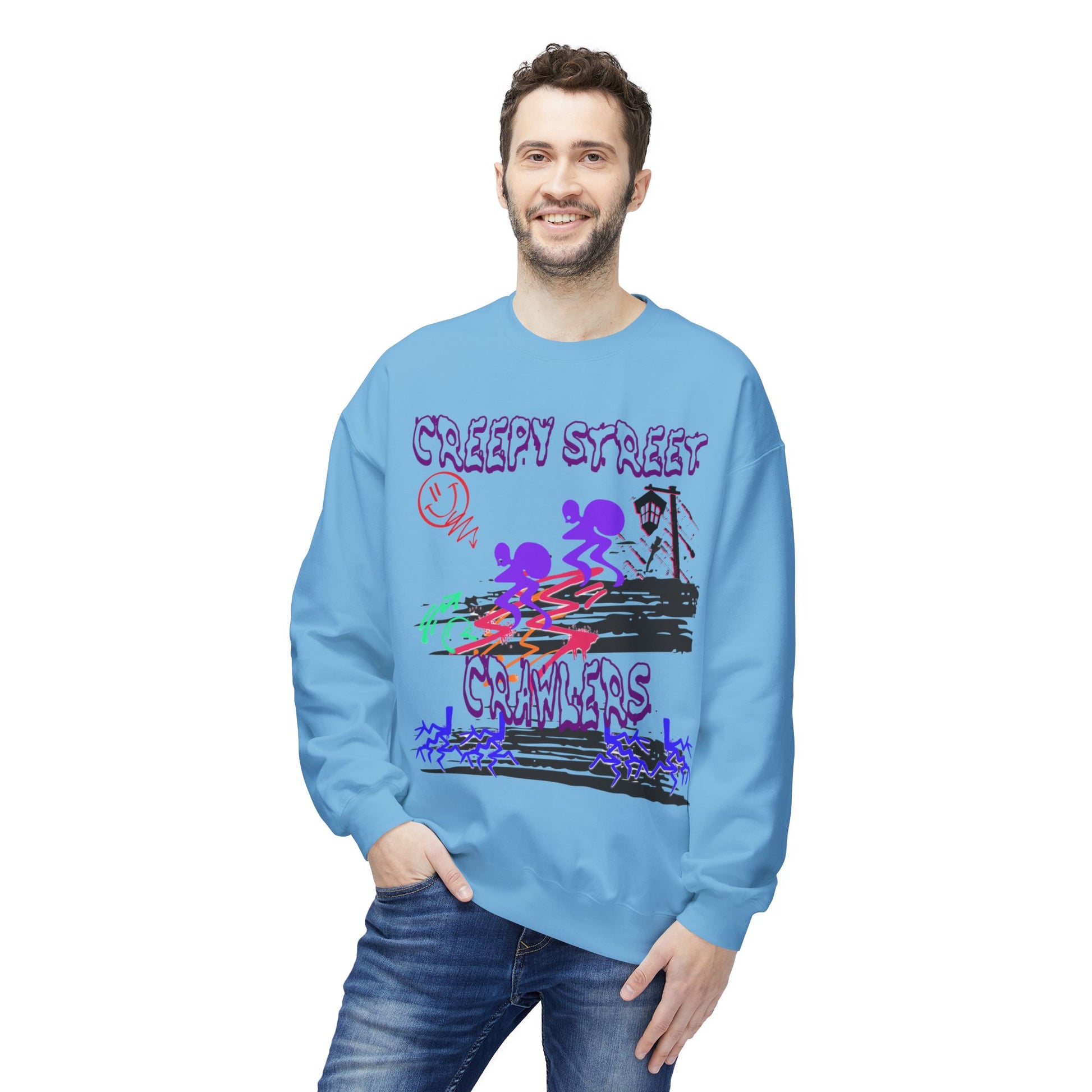 Creepy Street Crawlers Sweatshirt | Cozy Unisex Fleece Crewneck | Ideal for Halloween, Casual Wear, Fall Outings, Gift for Friends