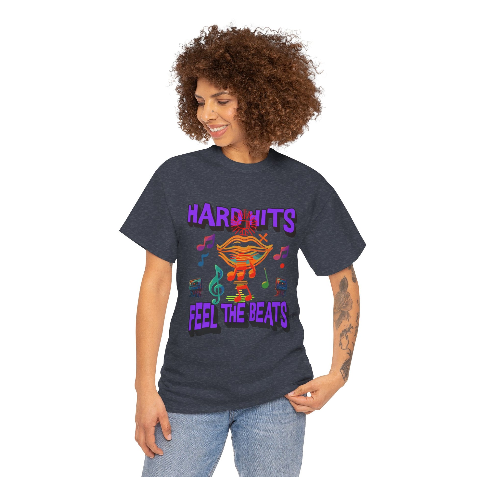 Music Lover Tee - Hard Hits Feel The Beats, Unisex Cotton Shirt, Perfect Gift for Musicians, Concerts, Festivals, Casual Wear