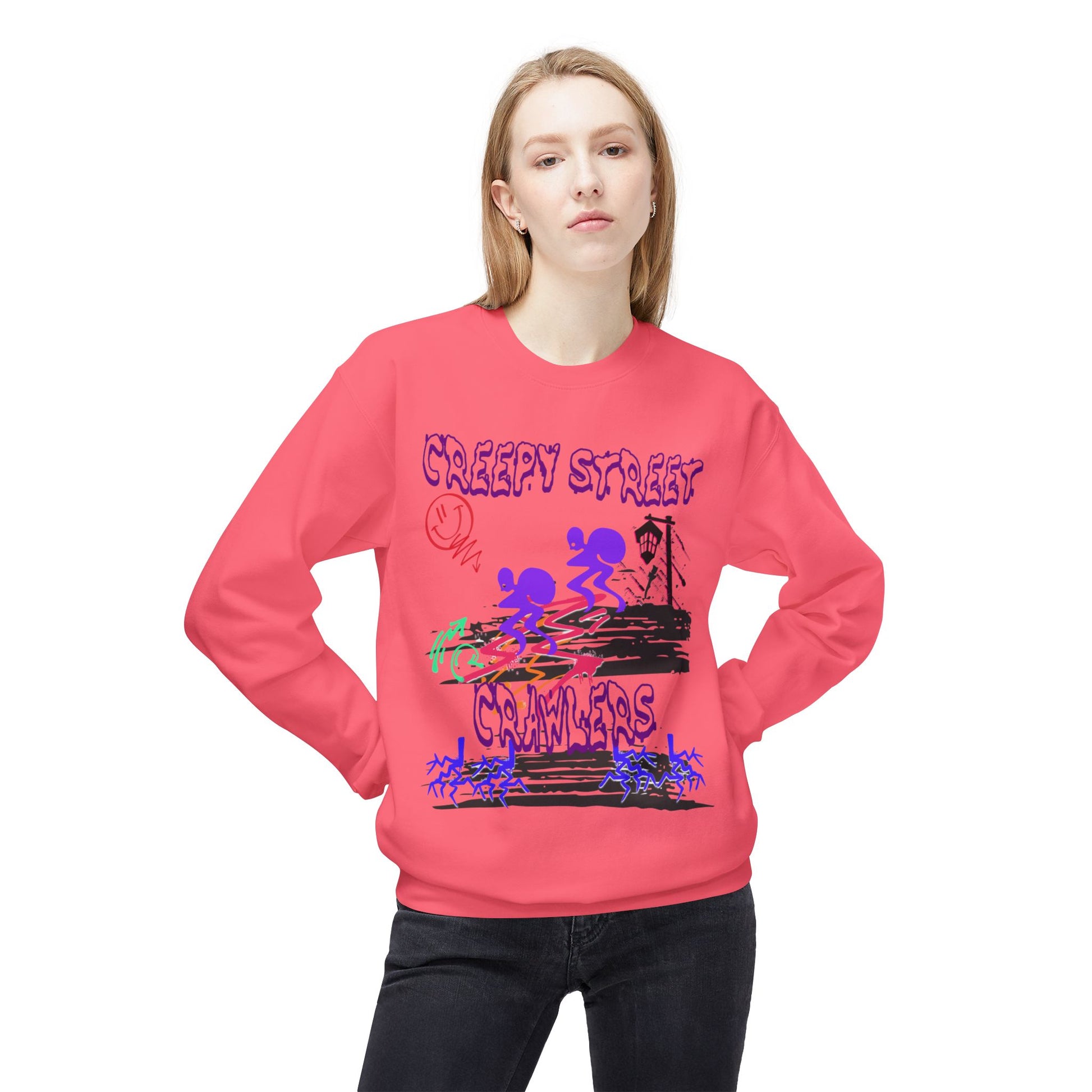 Creepy Street Crawlers Sweatshirt | Cozy Unisex Fleece Crewneck | Ideal for Halloween, Casual Wear, Fall Outings, Gift for Friends
