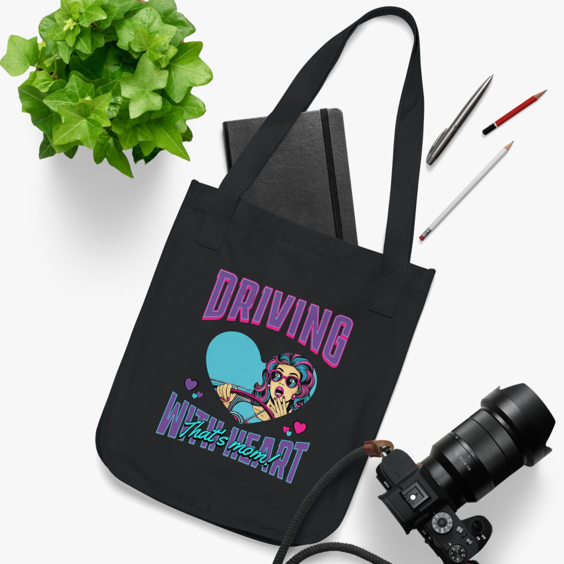 Driving With Heart Organic Canvas Tote Bag, Eco-Friendly Shopper, Gifts for Her, Cute Carryall, Reusable Grocery Bag
