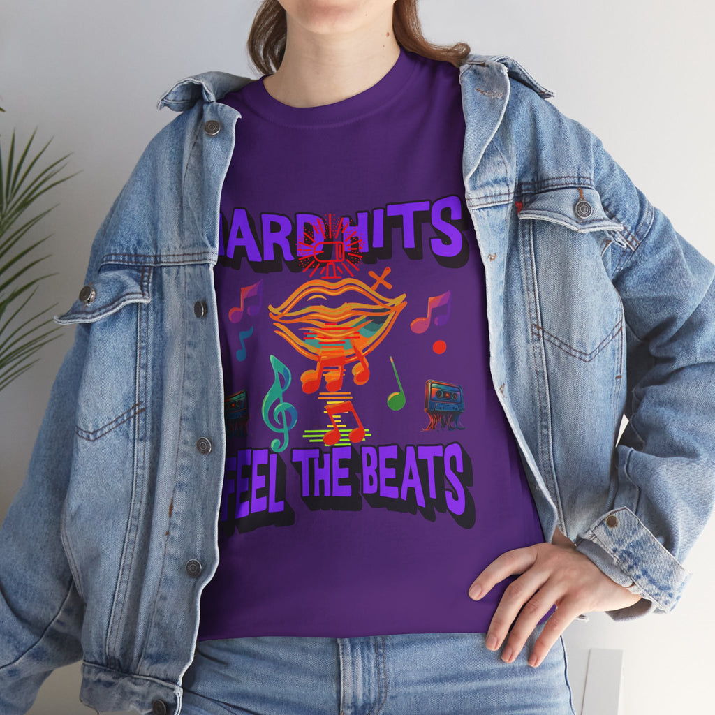 Music Lover Tee - Hard Hits Feel The Beats, Unisex Cotton Shirt, Perfect Gift for Musicians, Concerts, Festivals, Casual Wear