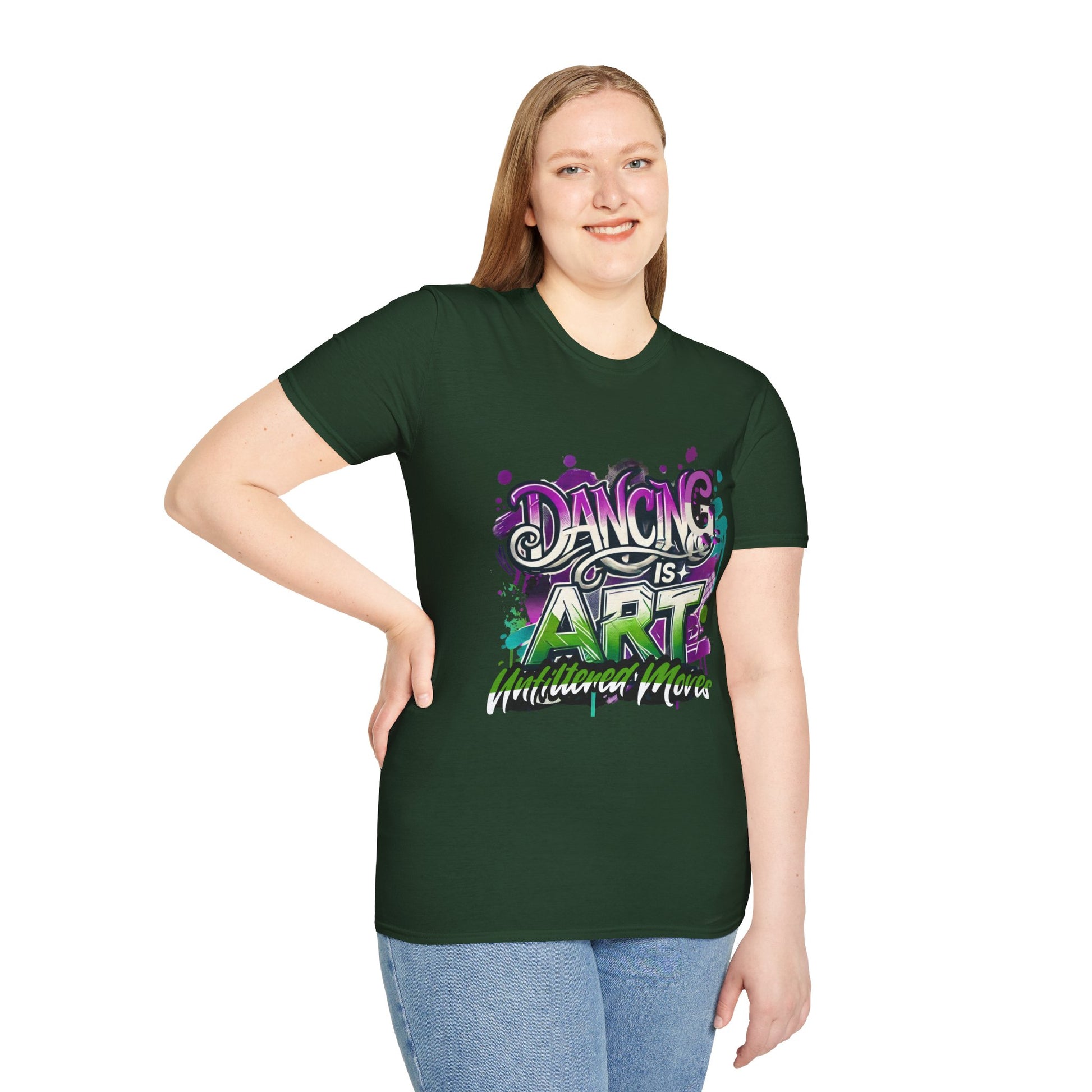 Dance Tee Unisex Softstyle T-Shirt: Dancing is Art & Unfiltered Moves Design