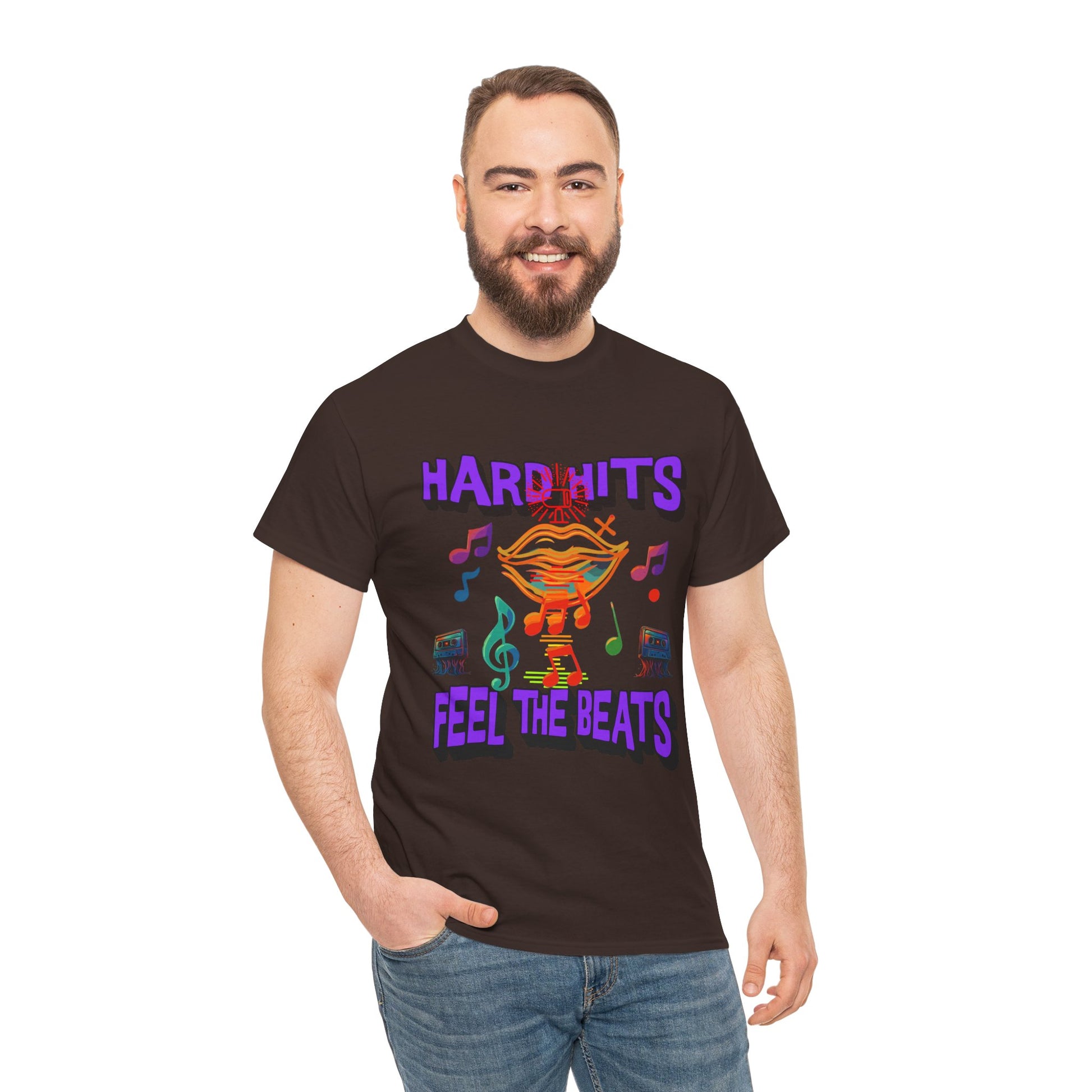 Music Lover Tee - Hard Hits Feel The Beats, Unisex Cotton Shirt, Perfect Gift for Musicians, Concerts, Festivals, Casual Wear
