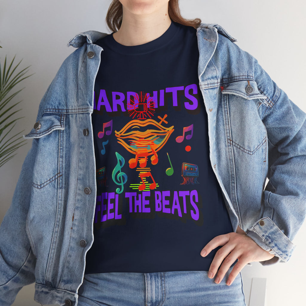 Music Lover Tee - Hard Hits Feel The Beats, Unisex Cotton Shirt, Perfect Gift for Musicians, Concerts, Festivals, Casual Wear