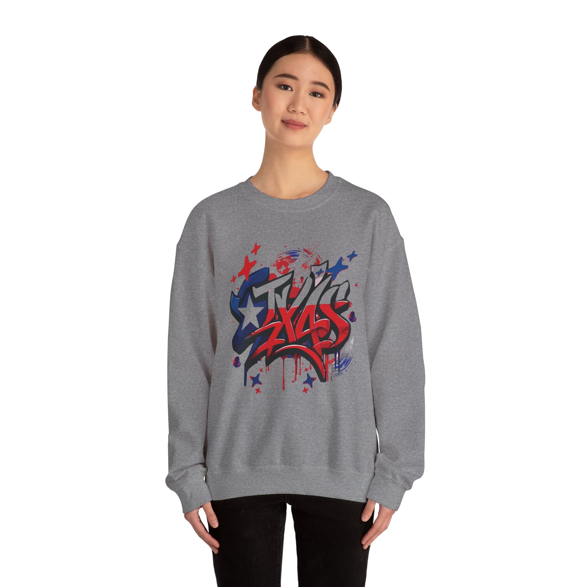 Texas Graffiti Crewneck Sweatshirt, Urban Streetwear, Unisex Fashion, Graphic Sweatshirt, Cozy Layering Piece, Gift for Him/Her