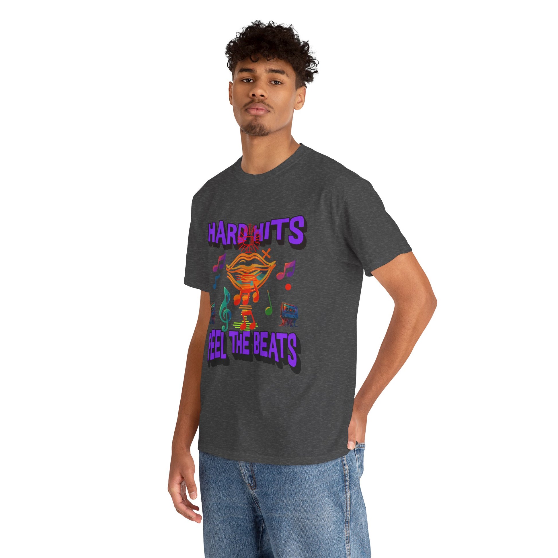 Music Lover Tee - Hard Hits Feel The Beats, Unisex Cotton Shirt, Perfect Gift for Musicians, Concerts, Festivals, Casual Wear
