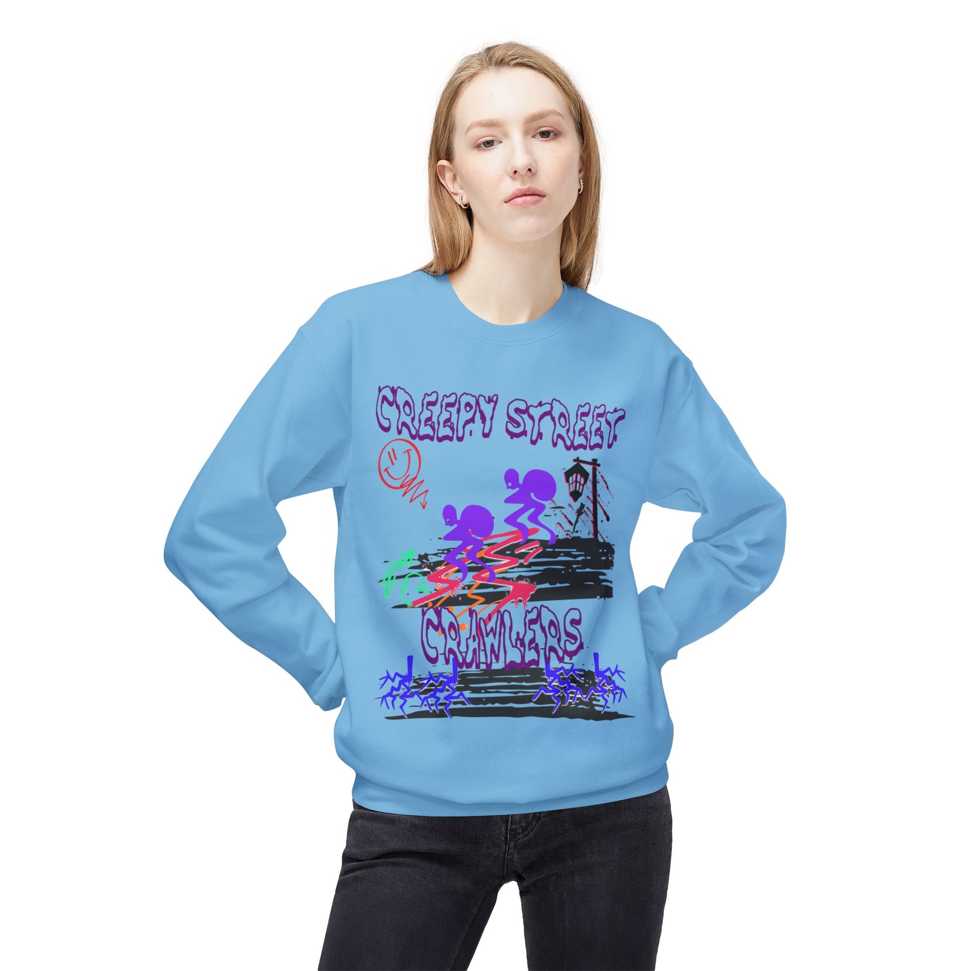 Creepy Street Crawlers Sweatshirt | Cozy Unisex Fleece Crewneck | Ideal for Halloween, Casual Wear, Fall Outings, Gift for Friends