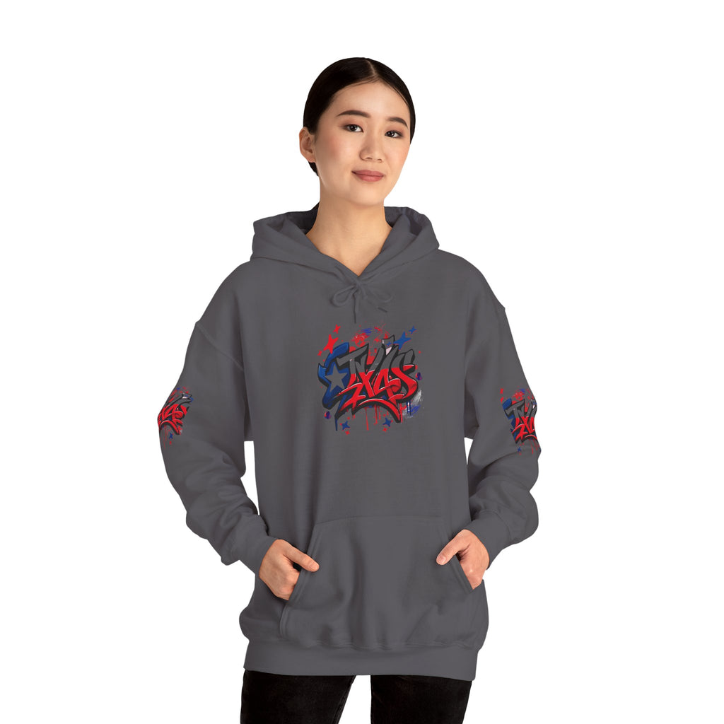 Patriotic Graffiti Hoodie, Cozy Sweatshirt for Casual Wear, Perfect Gift for July 4th, Stylish Streetwear, Unisex Fashion