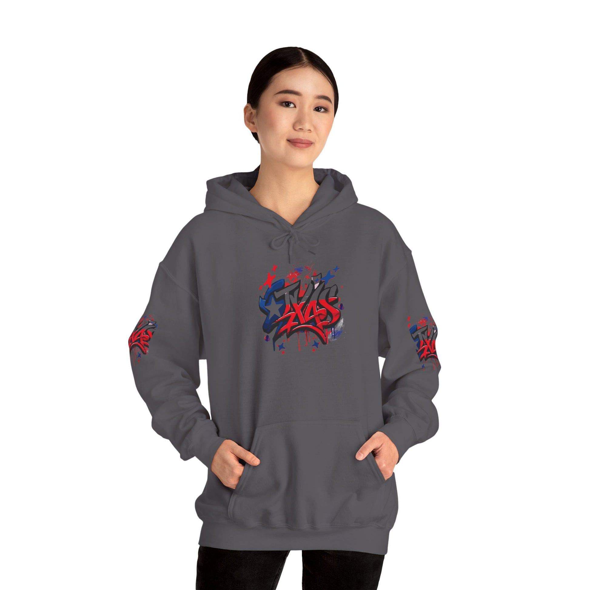 Patriotic Graffiti Hoodie, Cozy Sweatshirt for Casual Wear, Perfect Gift for July 4th, Stylish Streetwear, Unisex Fashion