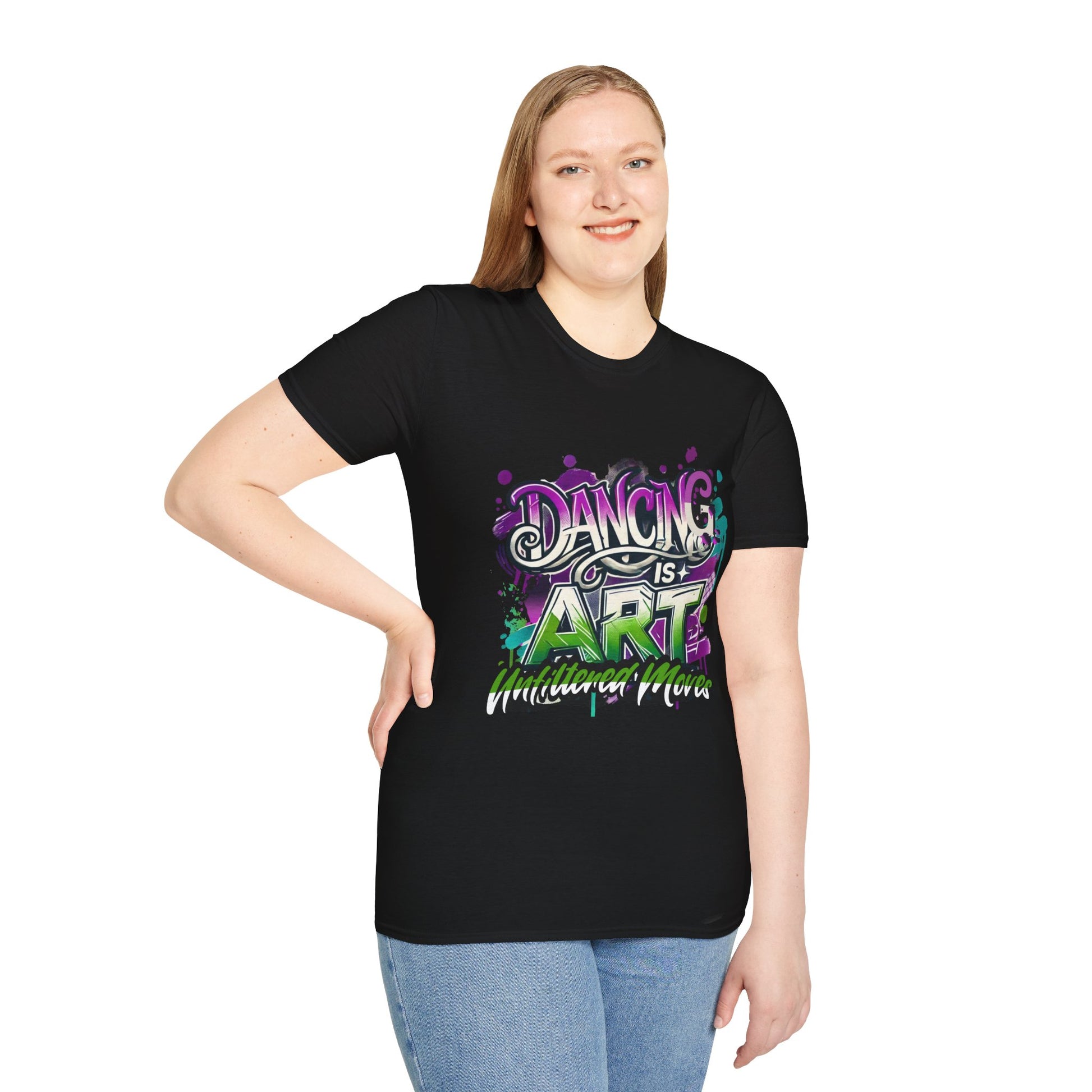 Dance Tee Unisex Softstyle T-Shirt: Dancing is Art & Unfiltered Moves Design