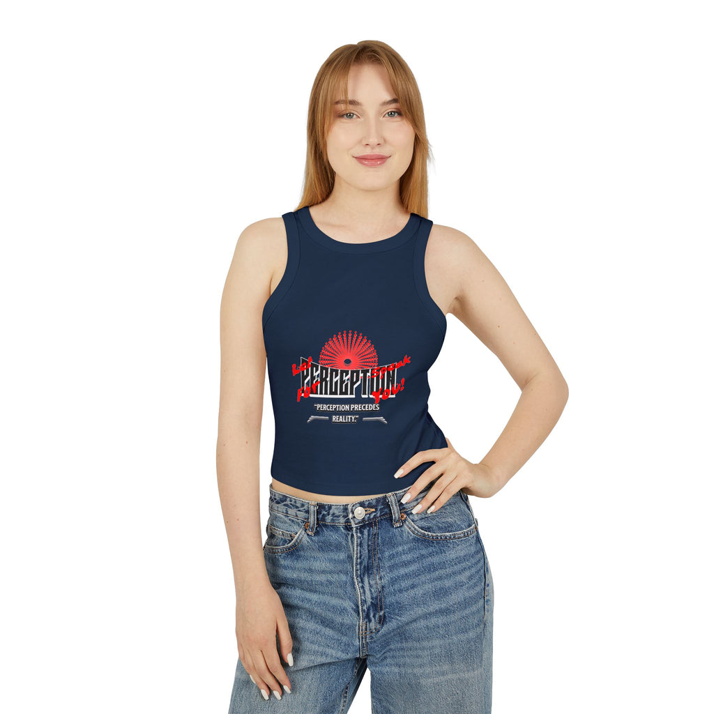 Women's Graphic Crop Tank Top: 'Perception' Design, Summer Essential, Casual Wear, Workout Gear, Festival Outfit
