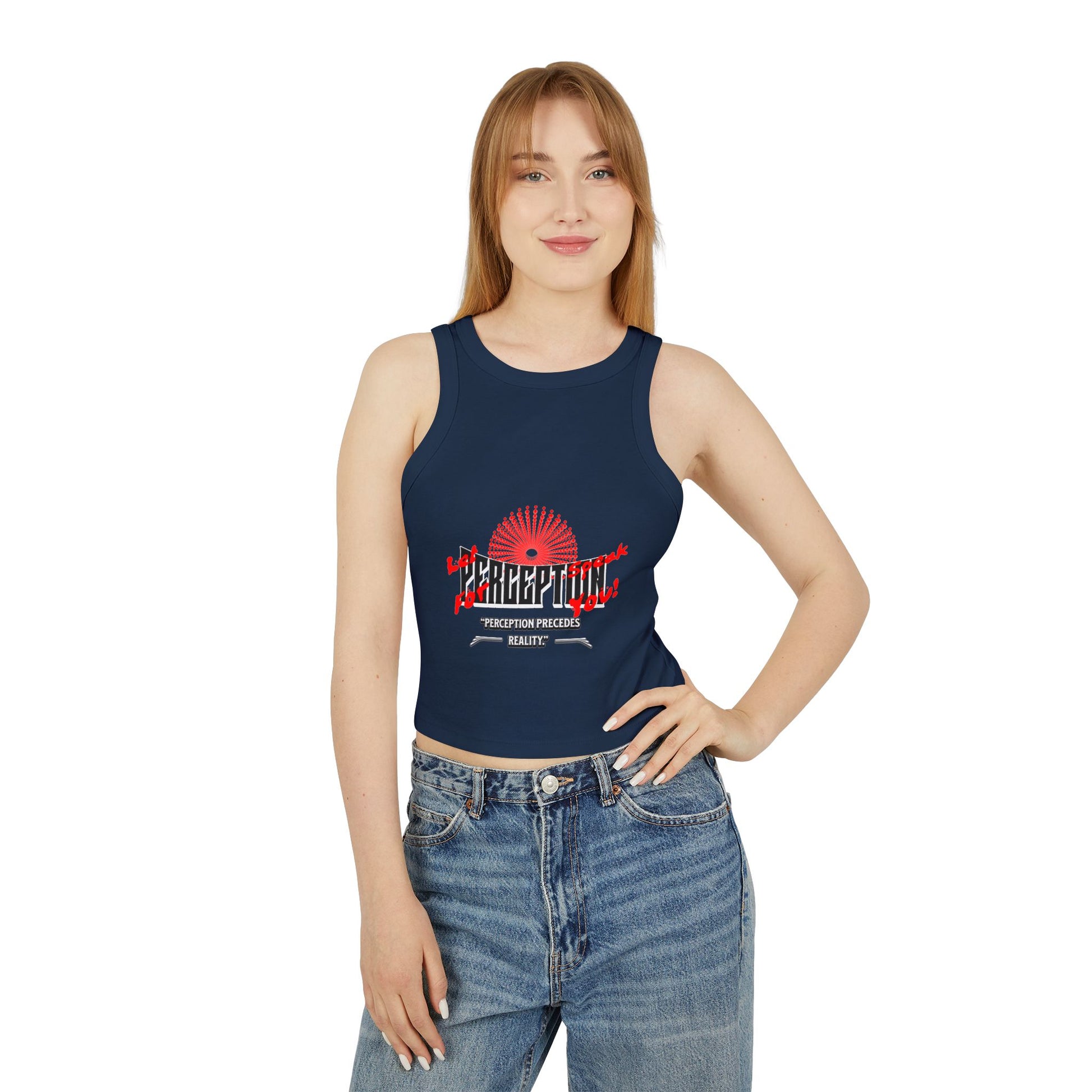 Women's Graphic Crop Tank Top: 'Perception' Design, Summer Essential, Casual Wear, Workout Gear, Festival Outfit