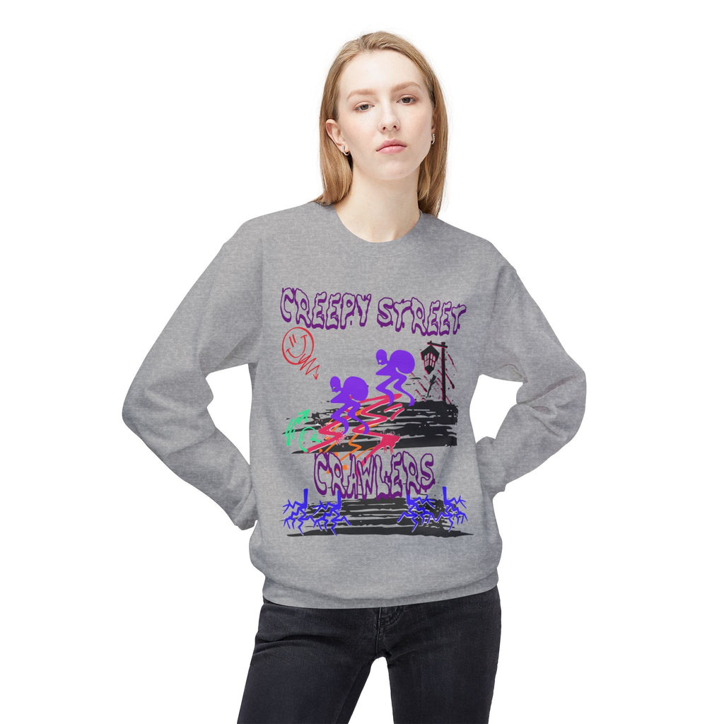 Creepy Street Crawlers Sweatshirt | Cozy Unisex Fleece Crewneck | Ideal for Halloween, Casual Wear, Fall Outings, Gift for Friends