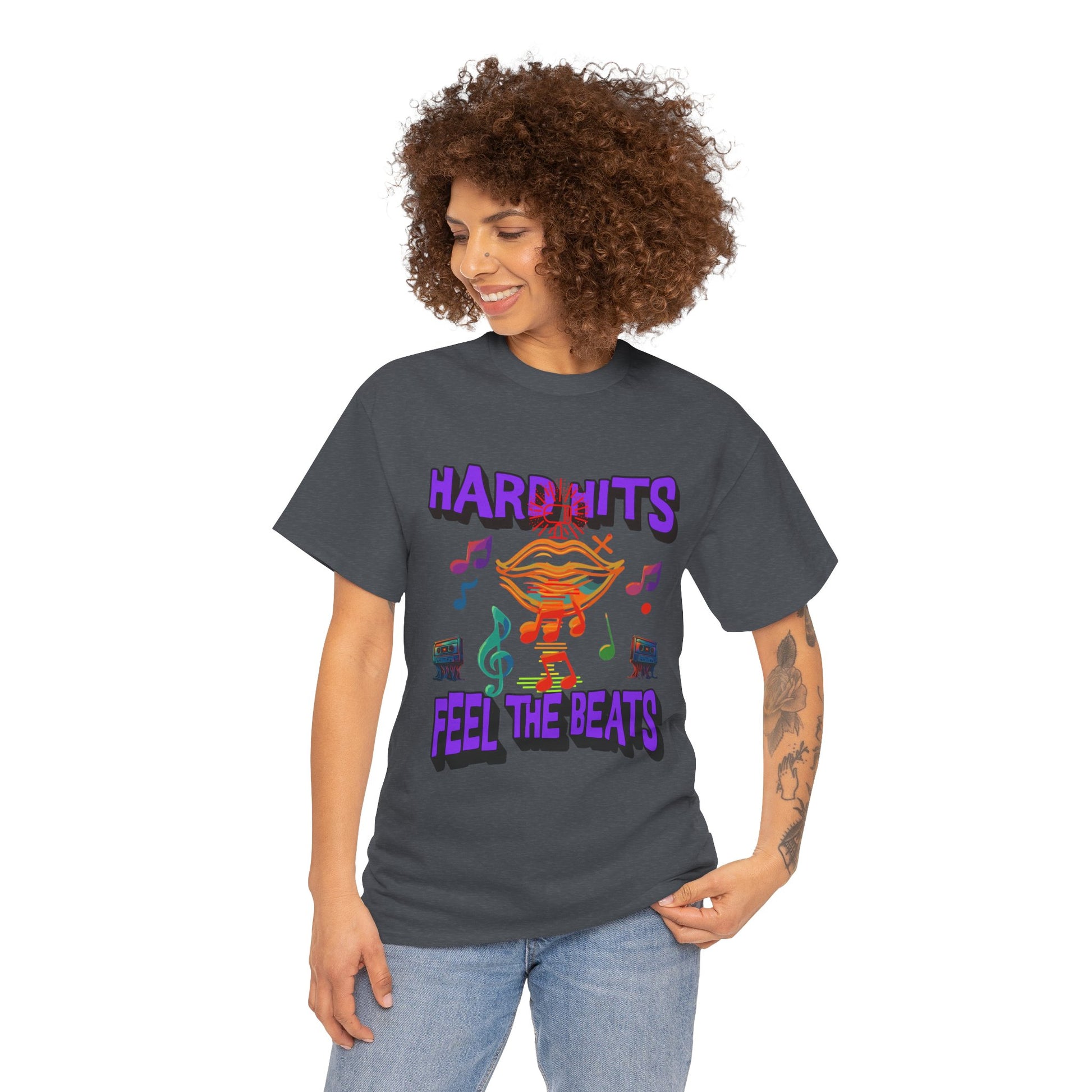 Music Lover Tee - Hard Hits Feel The Beats, Unisex Cotton Shirt, Perfect Gift for Musicians, Concerts, Festivals, Casual Wear