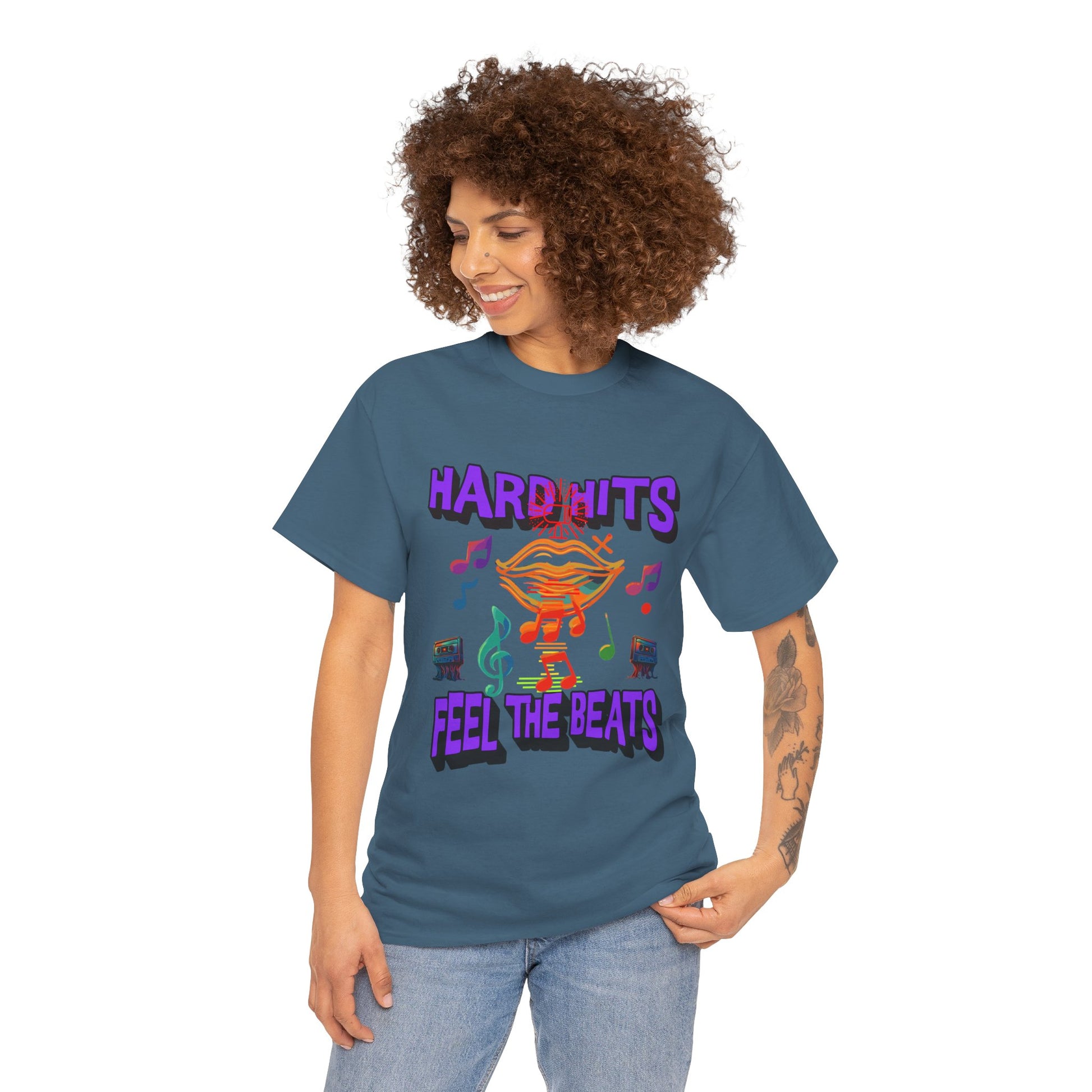 Music Lover Tee - Hard Hits Feel The Beats, Unisex Cotton Shirt, Perfect Gift for Musicians, Concerts, Festivals, Casual Wear