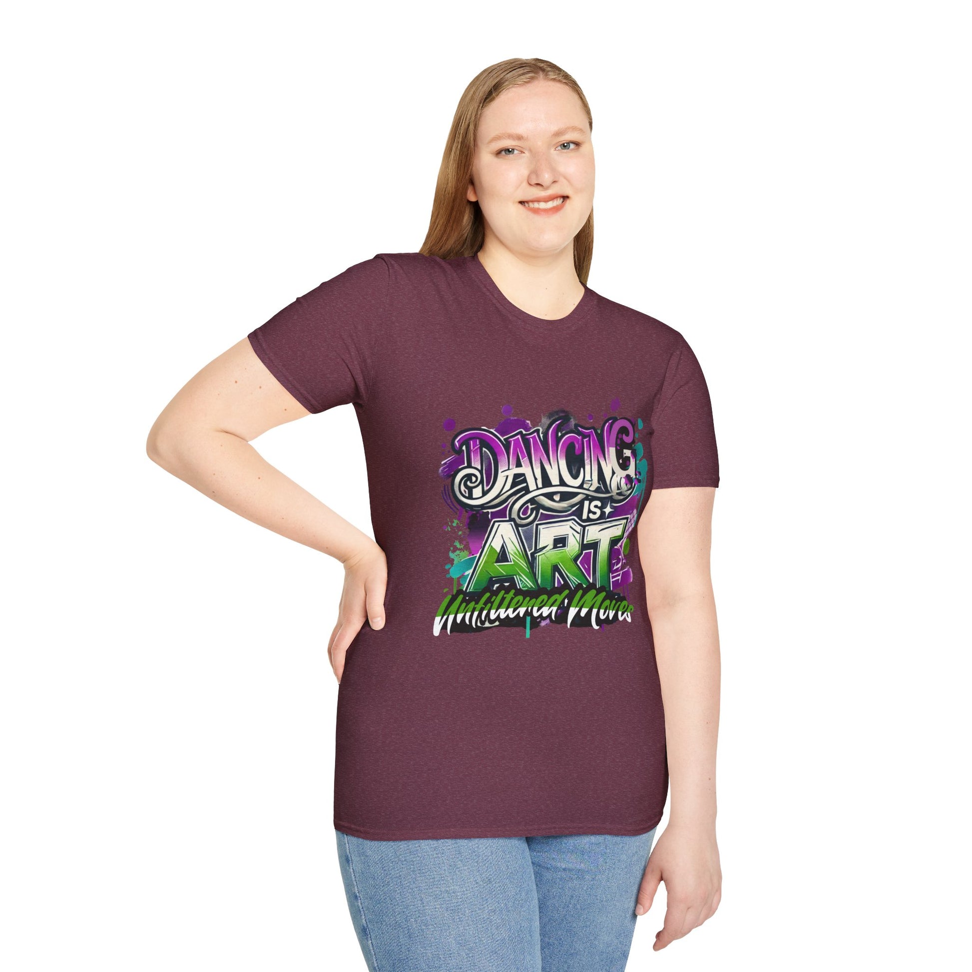 Dance Tee Unisex Softstyle T-Shirt: Dancing is Art & Unfiltered Moves Design