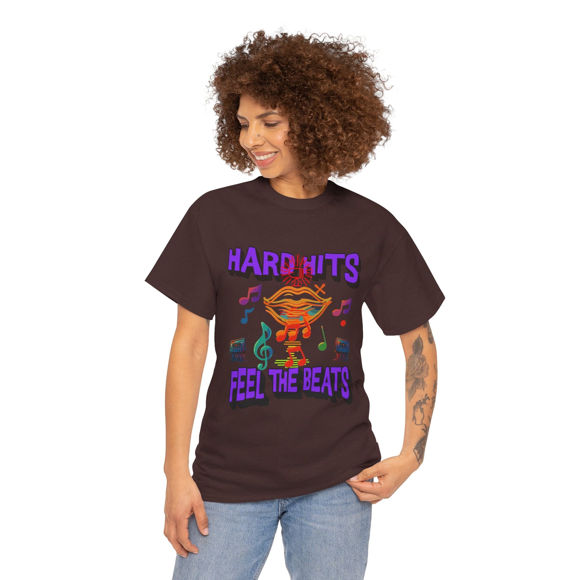 Music Lover Tee - Hard Hits Feel The Beats, Unisex Cotton Shirt, Perfect Gift for Musicians, Concerts, Festivals, Casual Wear