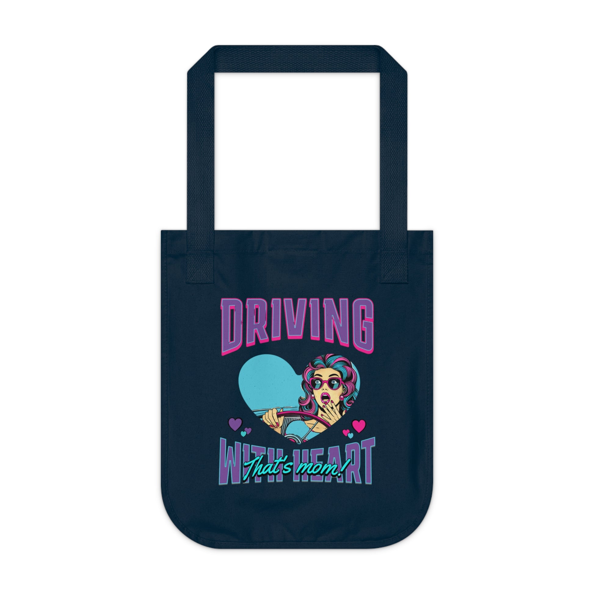 Driving With Heart Organic Canvas Tote Bag, Eco-Friendly Shopper, Gifts for Her, Cute Carryall, Reusable Grocery Bag