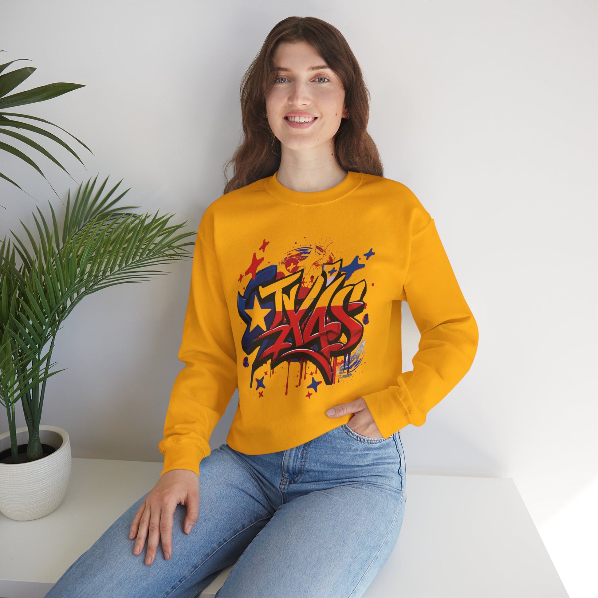 Texas Graffiti Crewneck Sweatshirt, Urban Streetwear, Unisex Fashion, Graphic Sweatshirt, Cozy Layering Piece, Gift for Him/Her