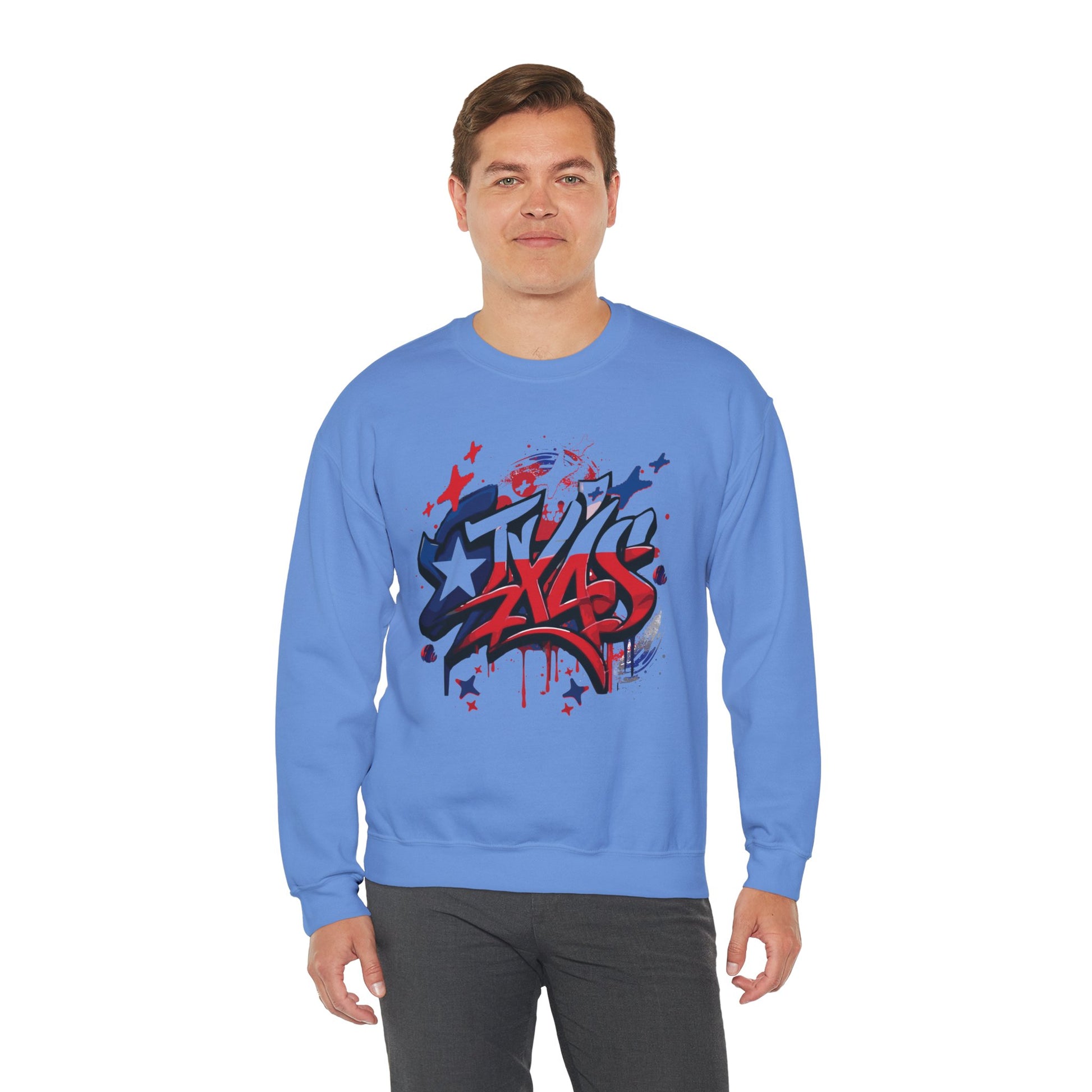Texas Graffiti Crewneck Sweatshirt, Urban Streetwear, Unisex Fashion, Graphic Sweatshirt, Cozy Layering Piece, Gift for Him/Her