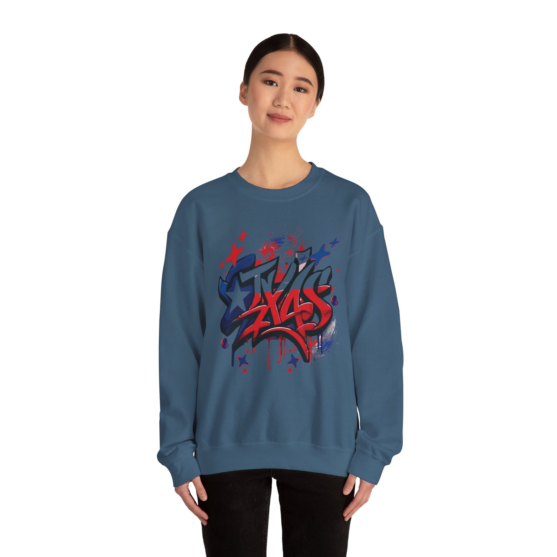 Texas Graffiti Crewneck Sweatshirt, Urban Streetwear, Unisex Fashion, Graphic Sweatshirt, Cozy Layering Piece, Gift for Him/Her