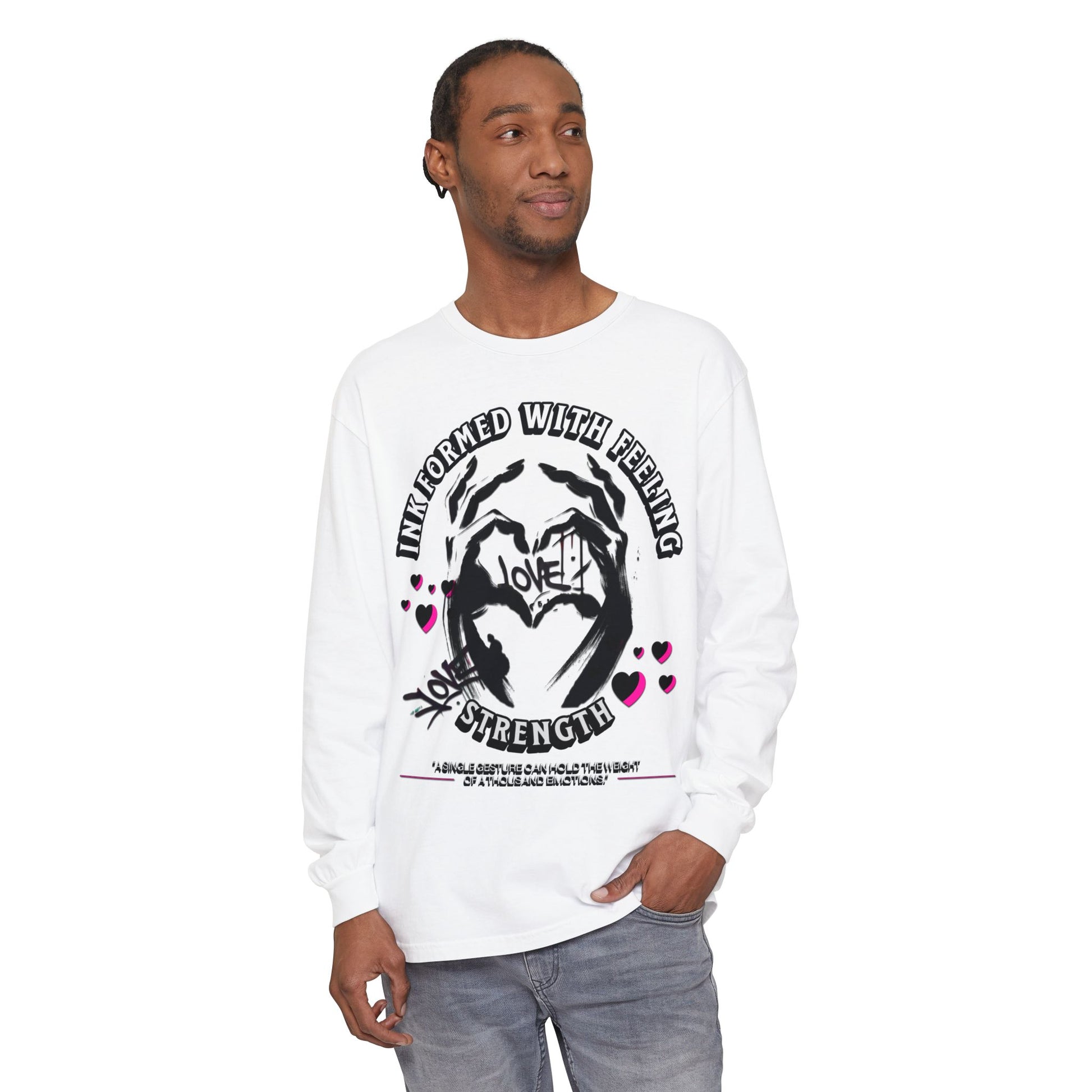 Wearable Art Long-Sleeve Tee  T-Shirt Love and Strength Graphic Design