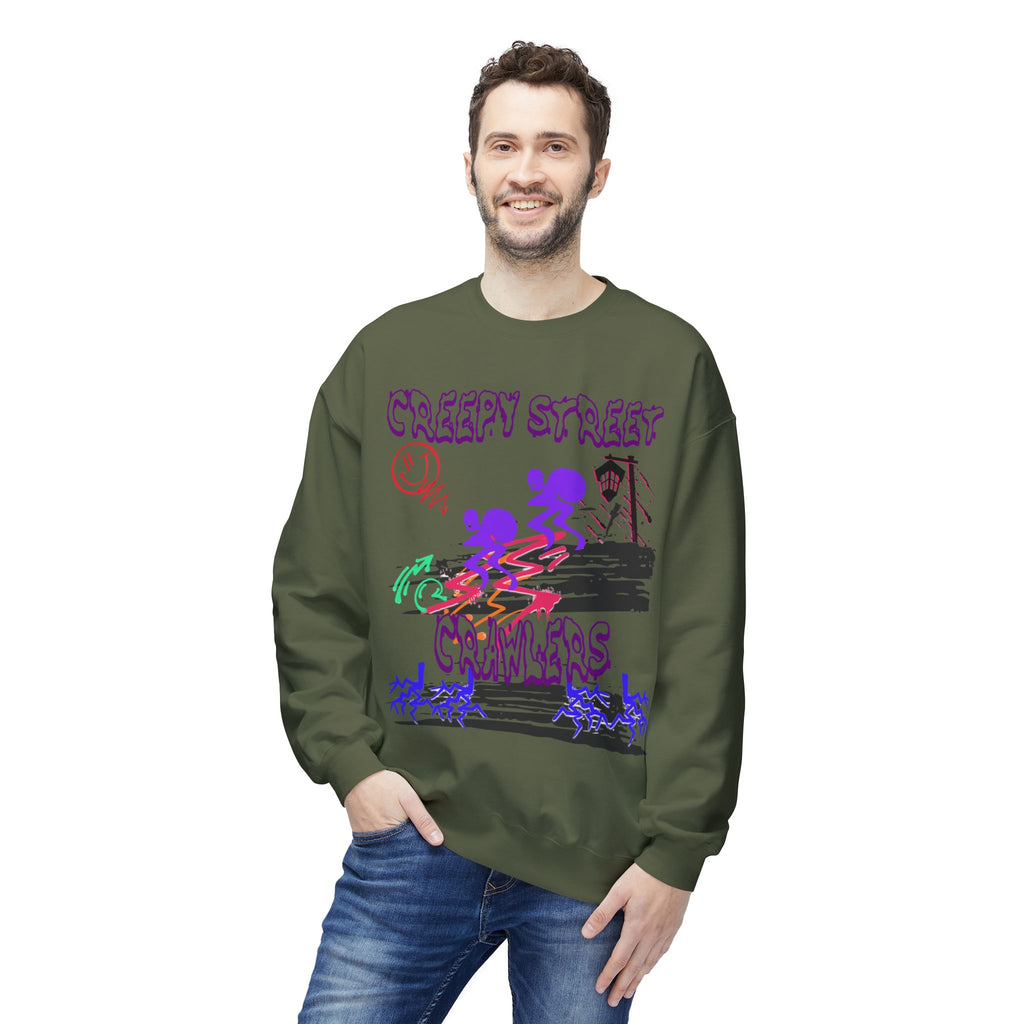Creepy Street Crawlers Sweatshirt | Cozy Unisex Fleece Crewneck | Ideal for Halloween, Casual Wear, Fall Outings, Gift for Friends